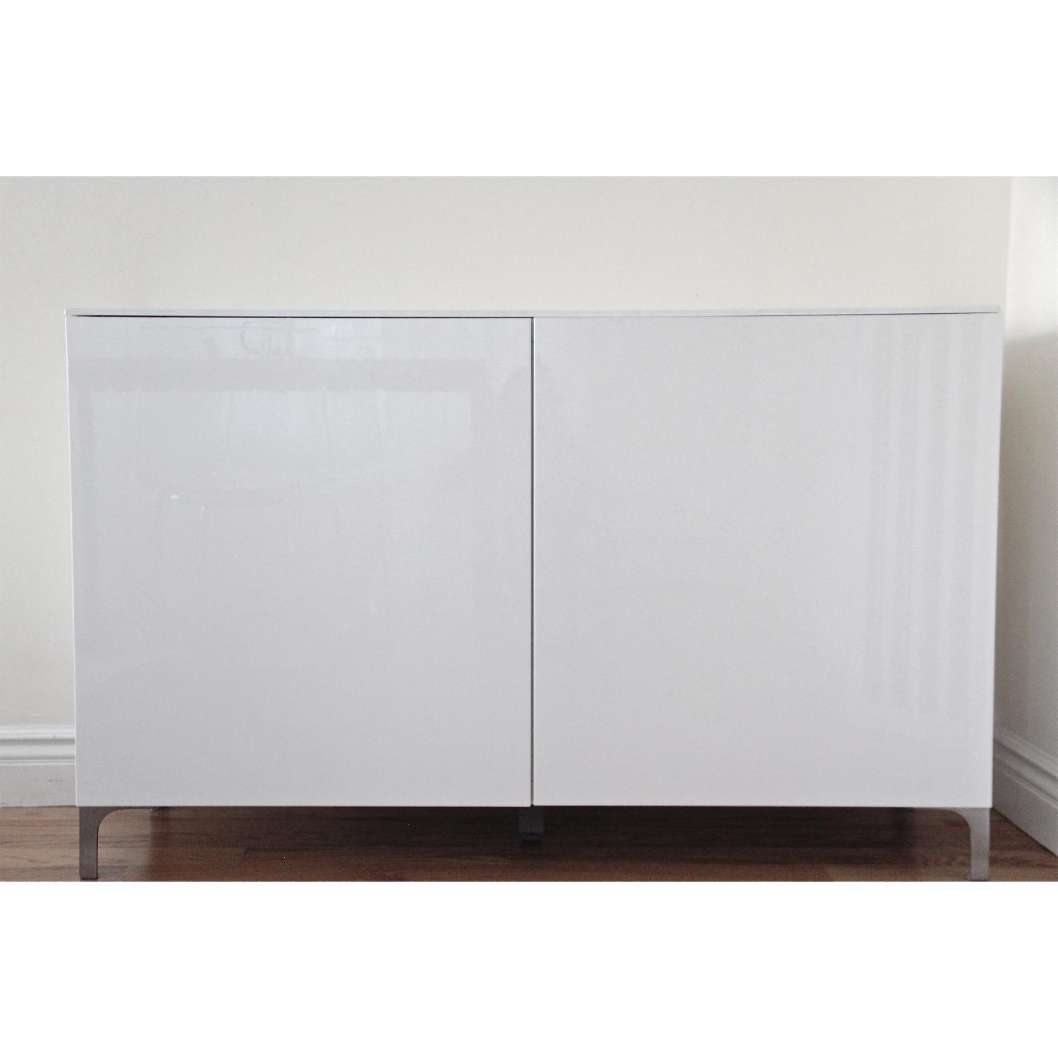 Ikea Besta Marble Panel Top Unit w/ High Gloss Doors - image-1