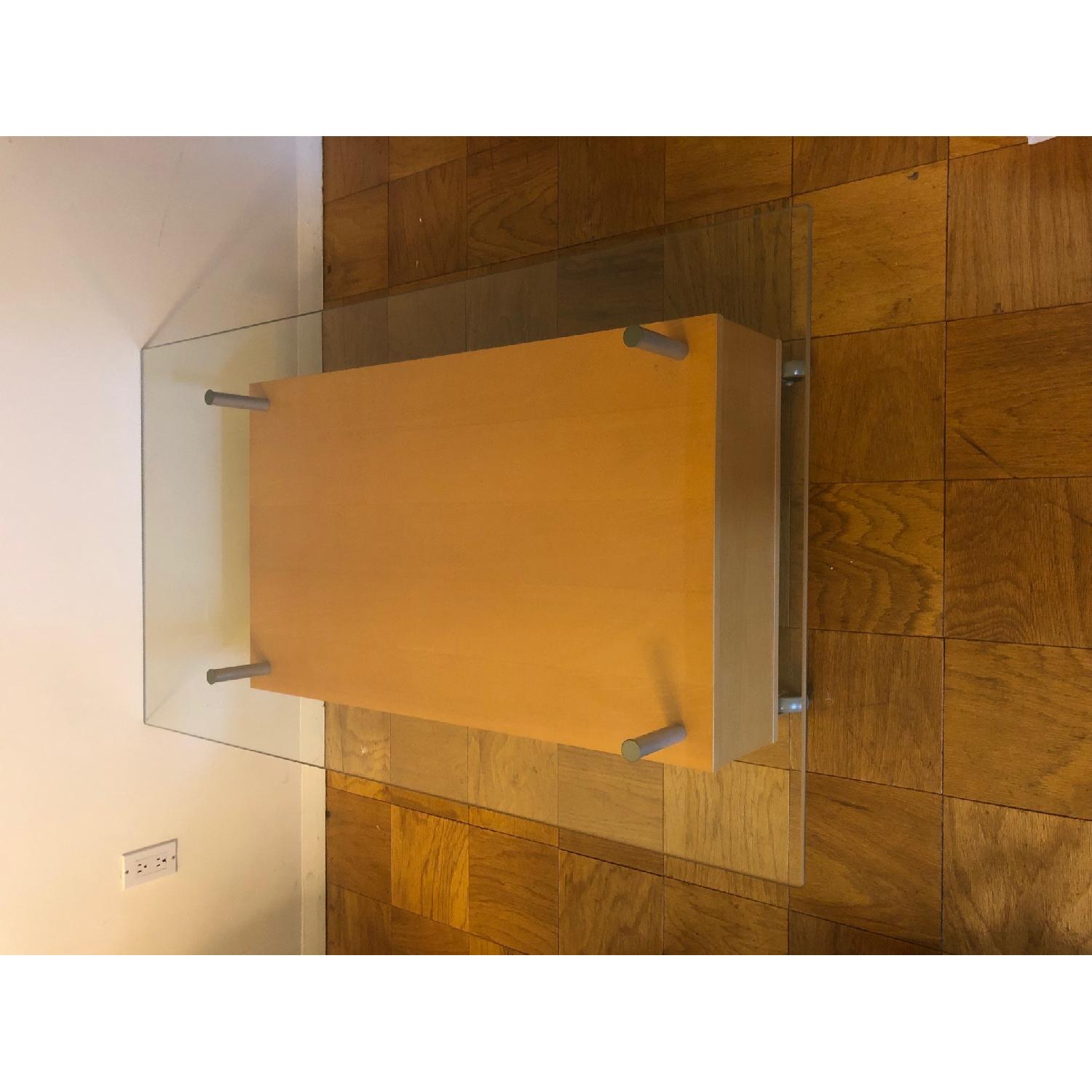 Ikea Glass & Wood Finish Coffee Table with Wheels - image-3