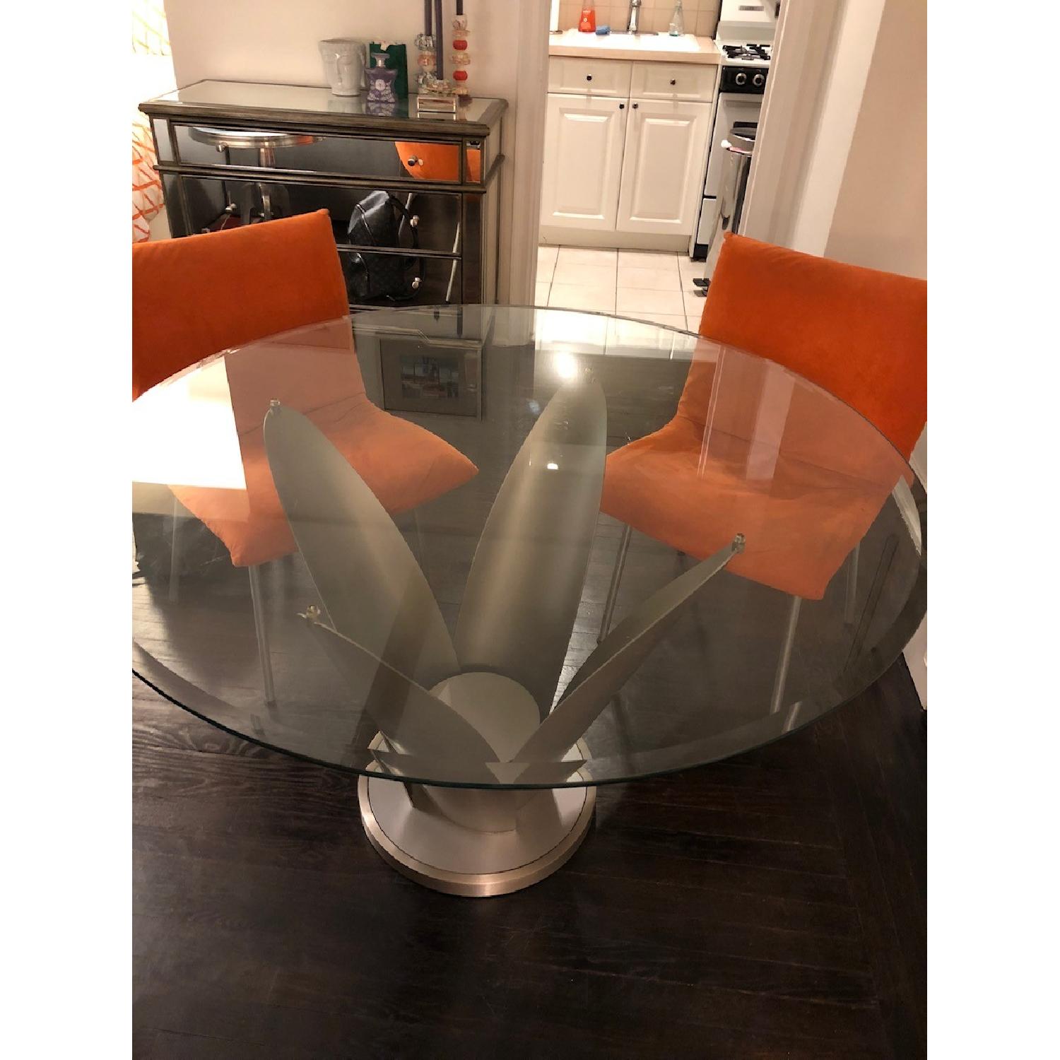 Round Glass Dining Table w/ Brushed Metal Base - image-2