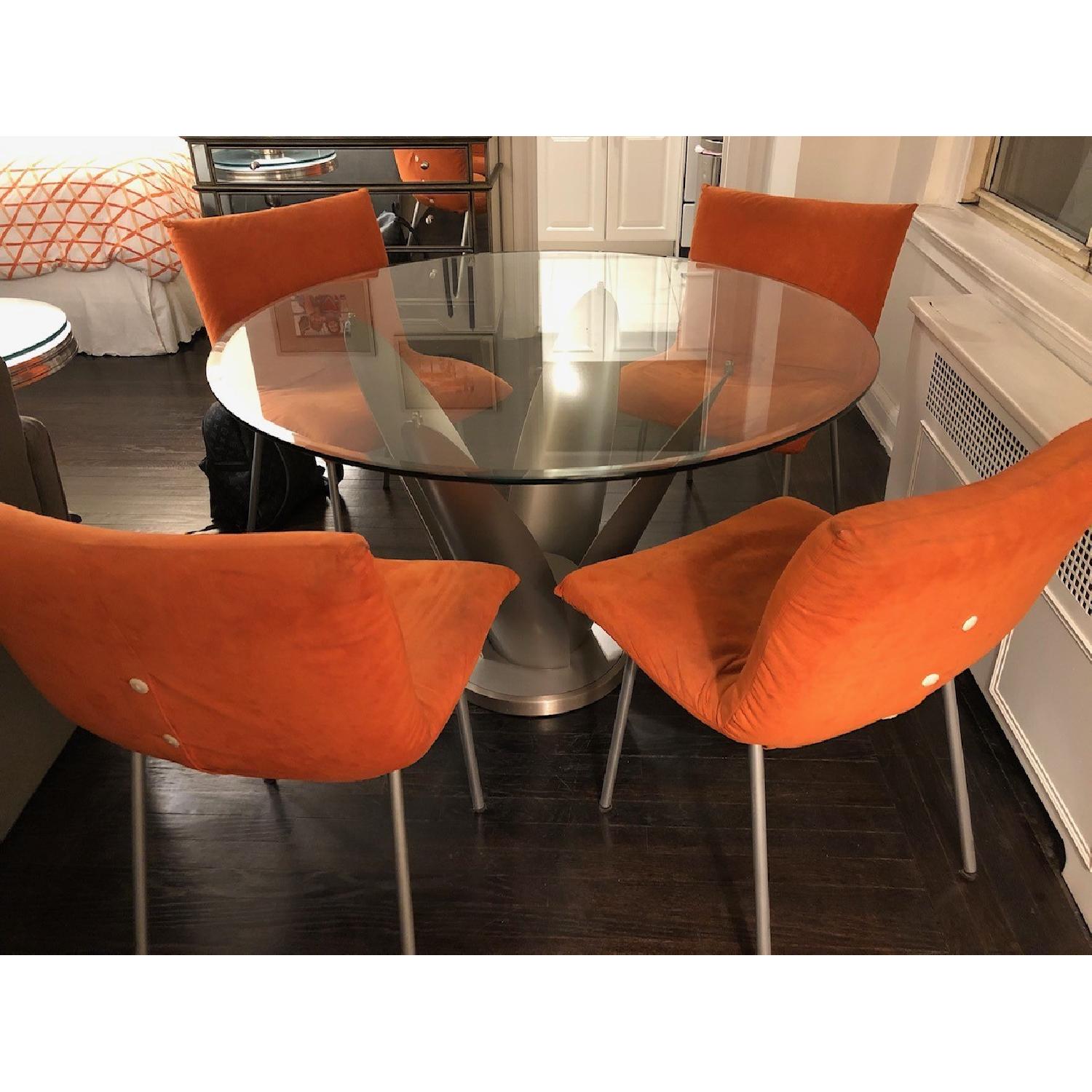 Round Glass Dining Table w/ Brushed Metal Base - image-3