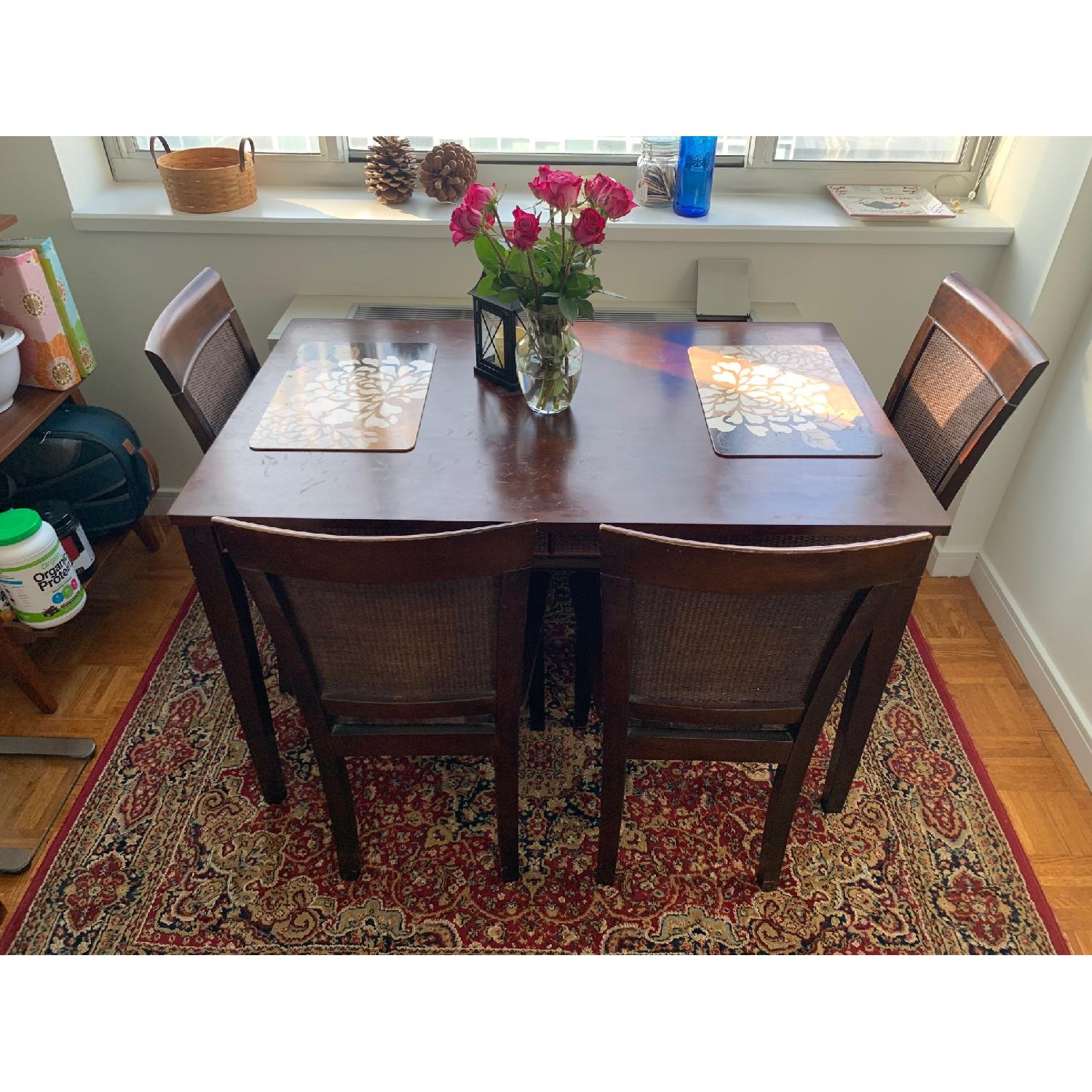 Rich Walnut Dining Table w/ 4 Chairs - AptDeco