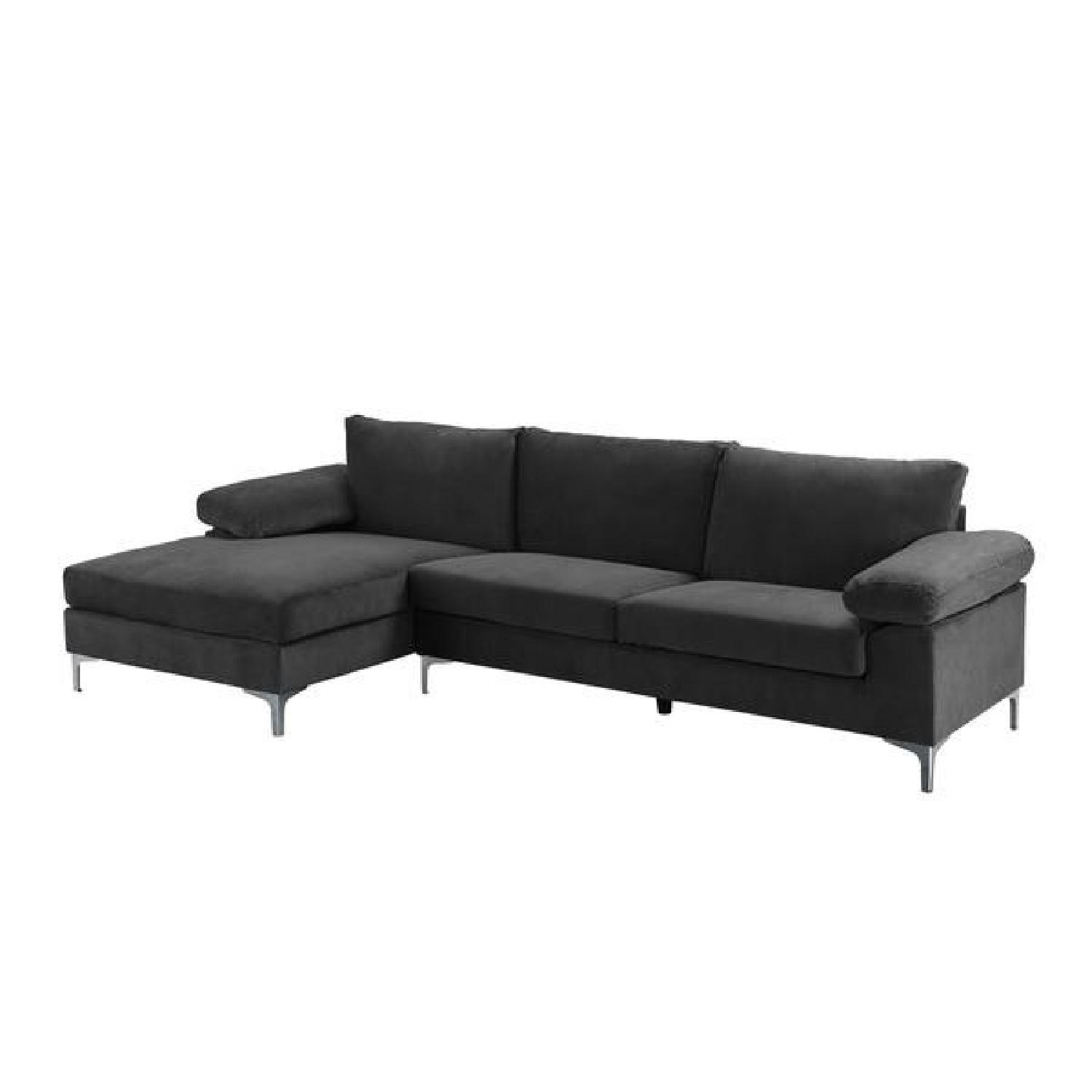 Grey Velvet Apartment Sectional Sofa - image-1