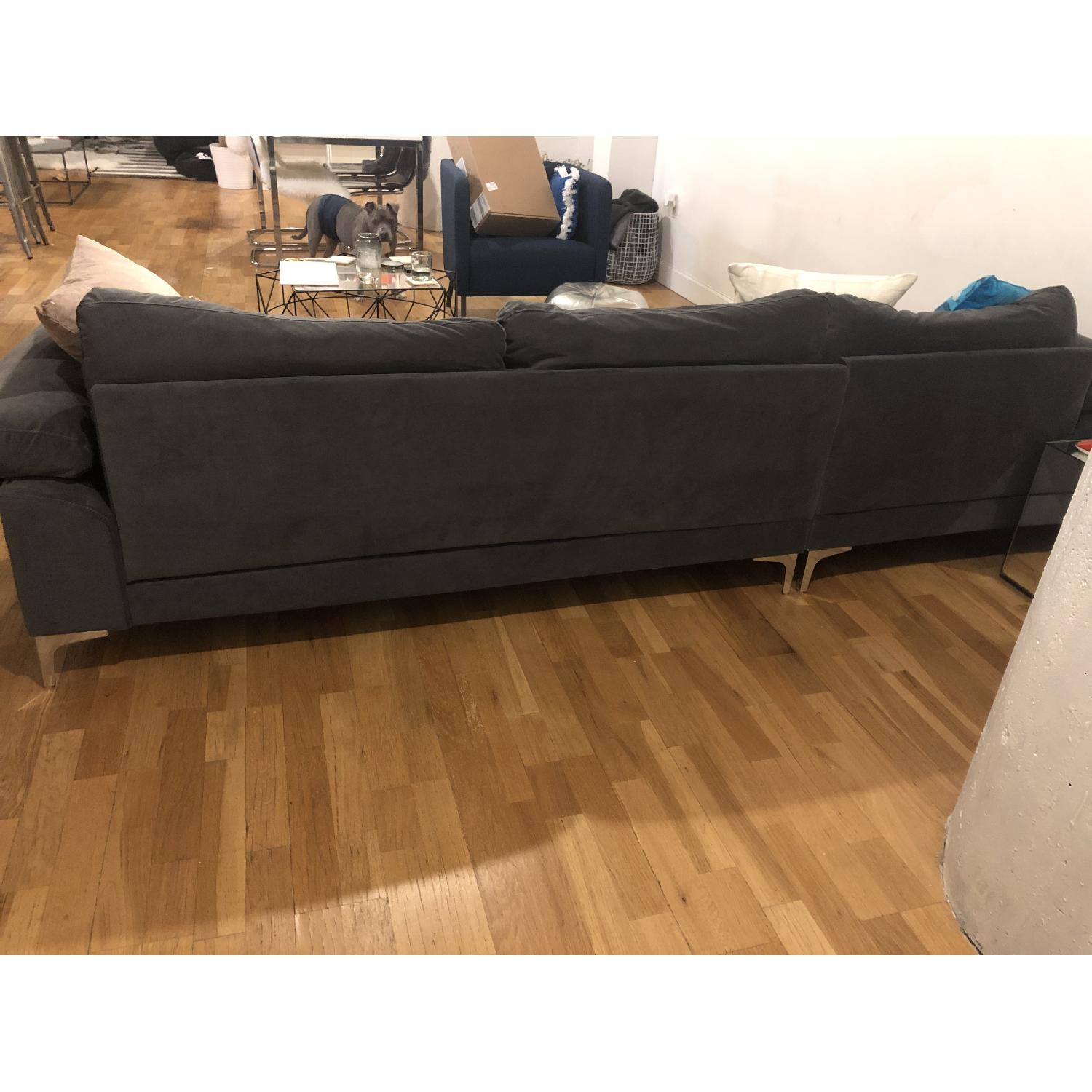 Grey Velvet Apartment Sectional Sofa - image-8