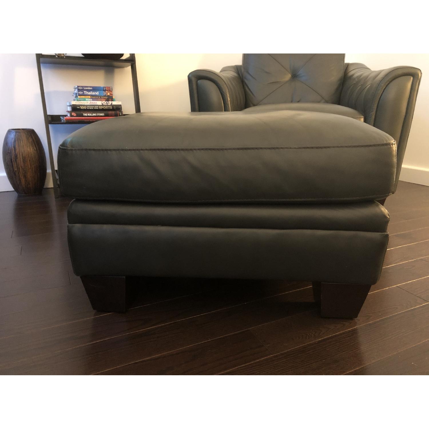 Modern Pewter/Green Leather Chair & Ottoman - image-4