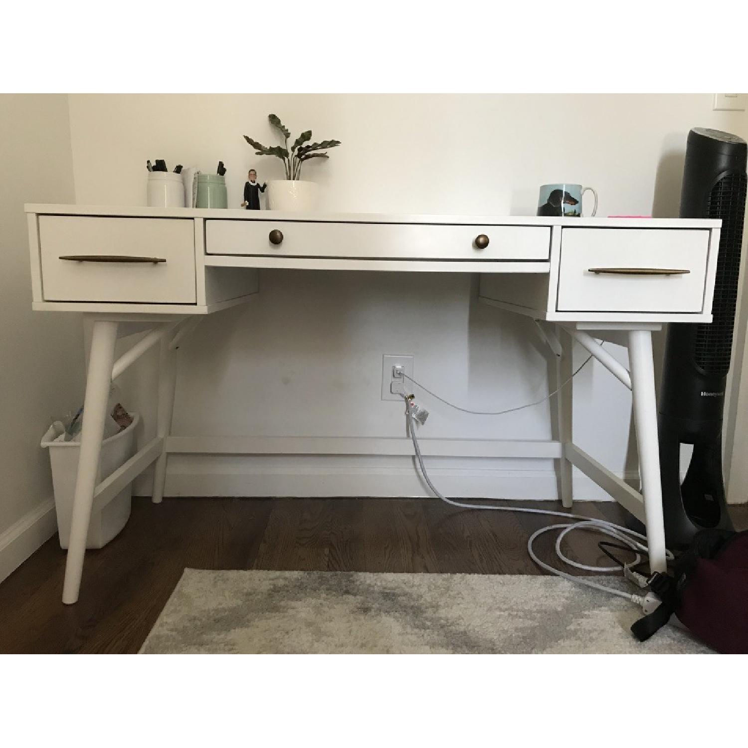 White Wood Desk w/ 3 Drawers AptDeco