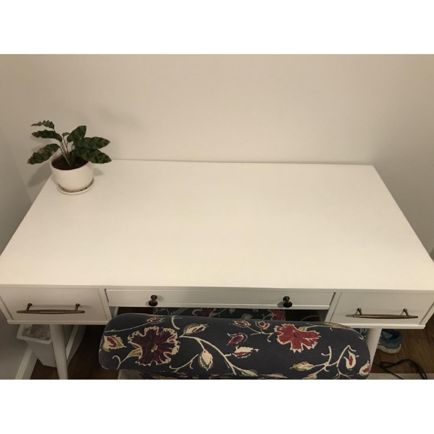 White Wood Desk w/ 3 Drawers - image-2