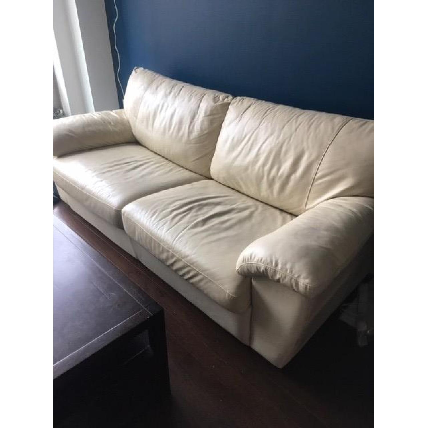 Ikea Vreta Ivory Leather Sleeper Sofa AptDeco