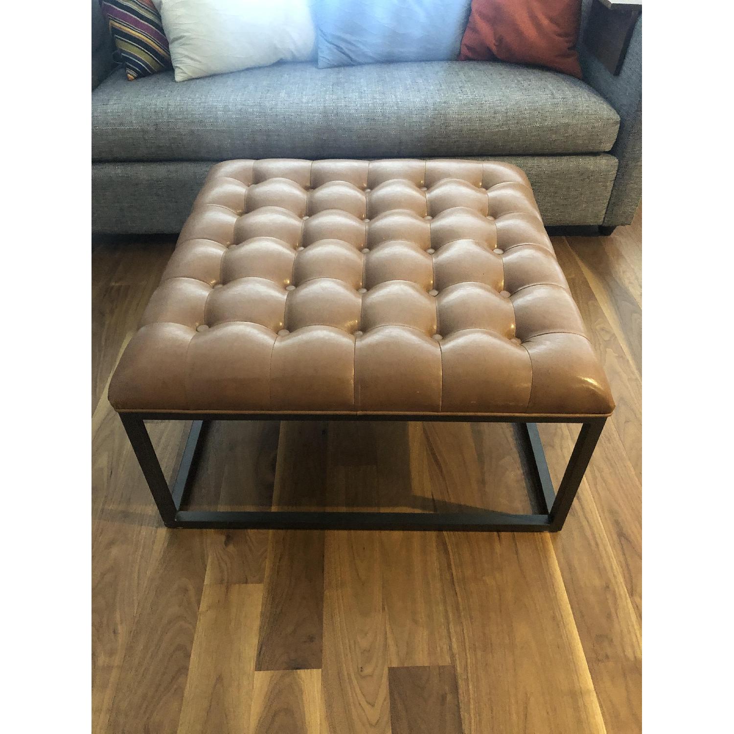 Healy Saddle Brown Leather Tufted Ottoman - image-1