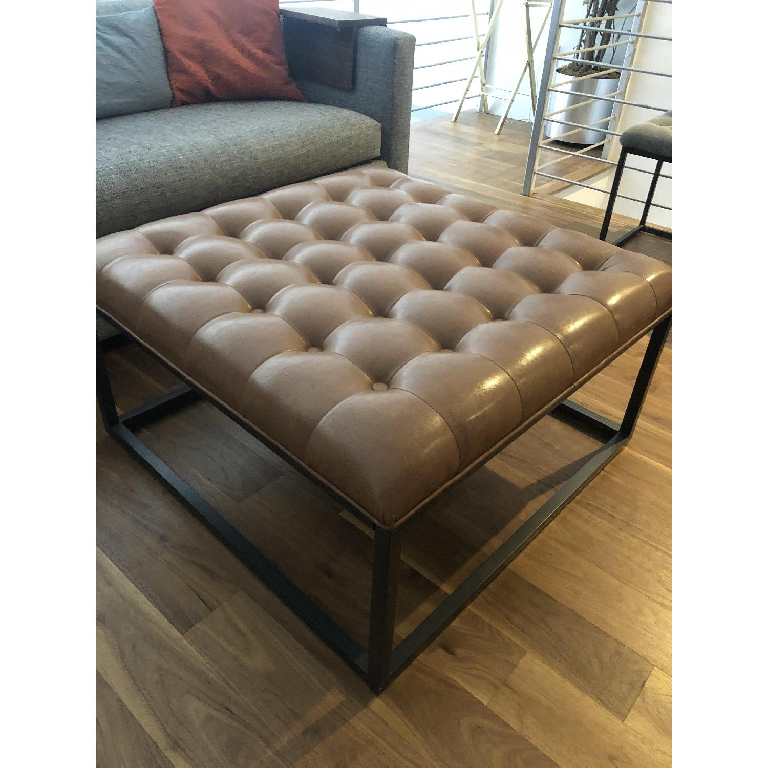 Healy Saddle Brown Leather Tufted Ottoman - image-2