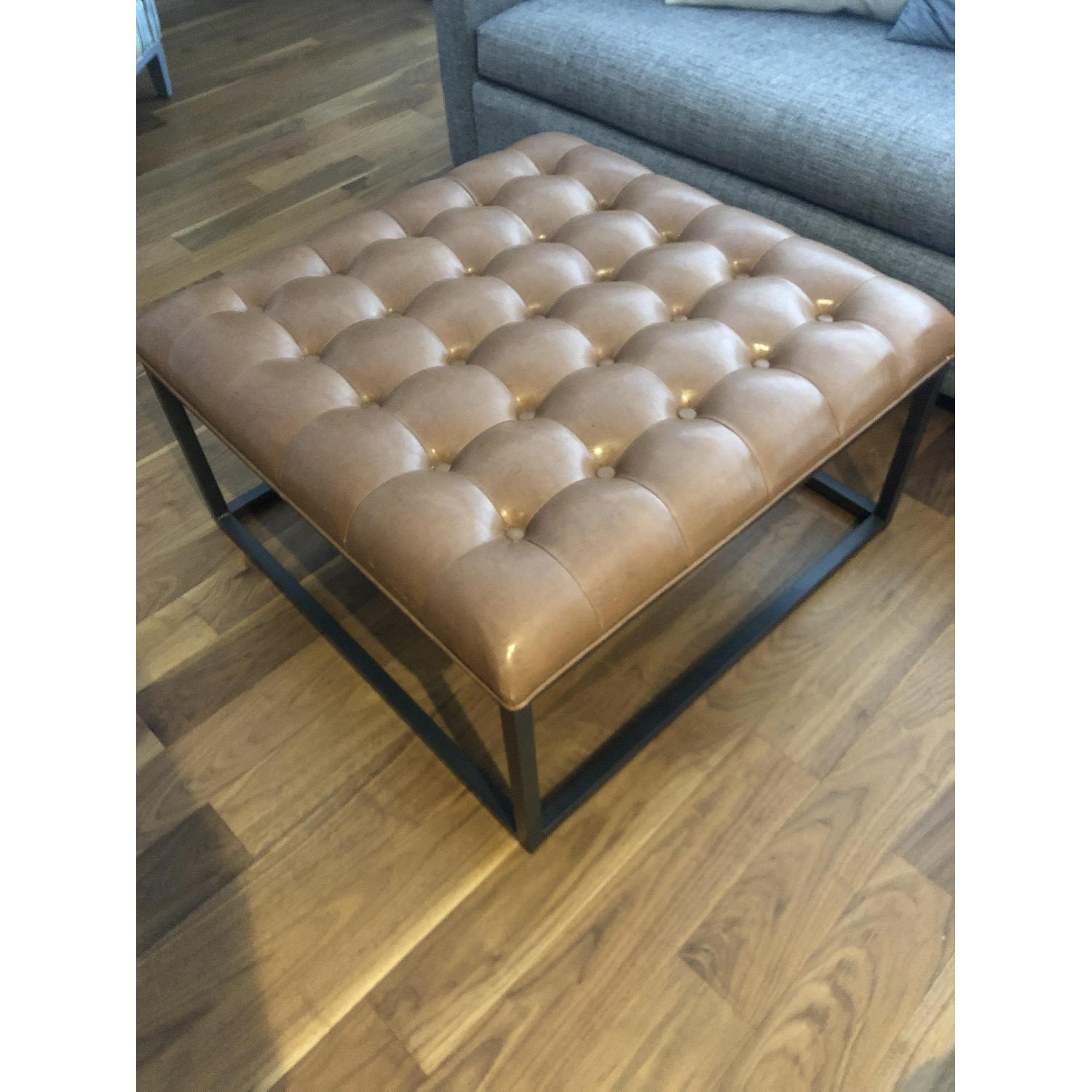 Healy Saddle Brown Leather Tufted Ottoman - image-3
