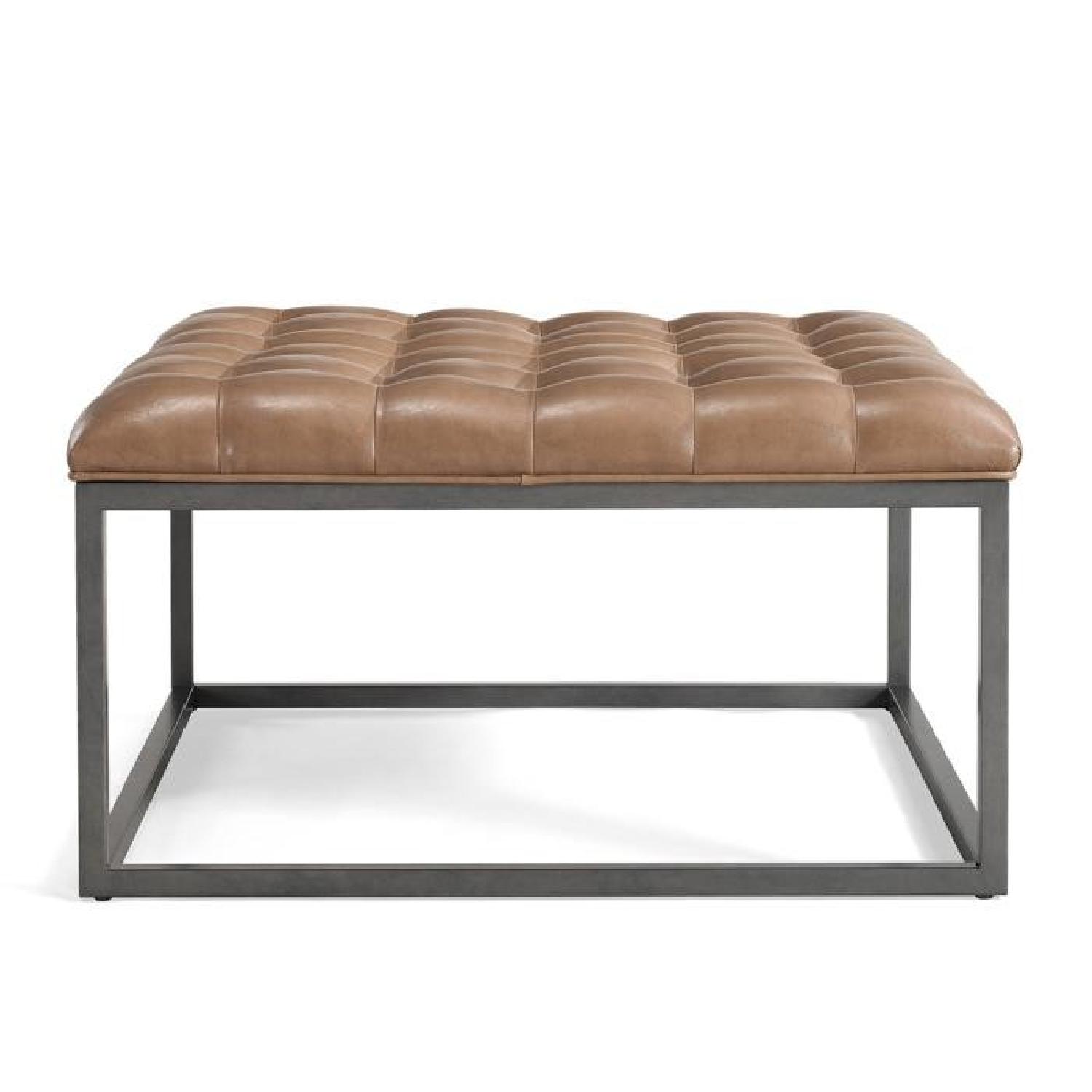 Healy Saddle Brown Leather Tufted Ottoman - image-0