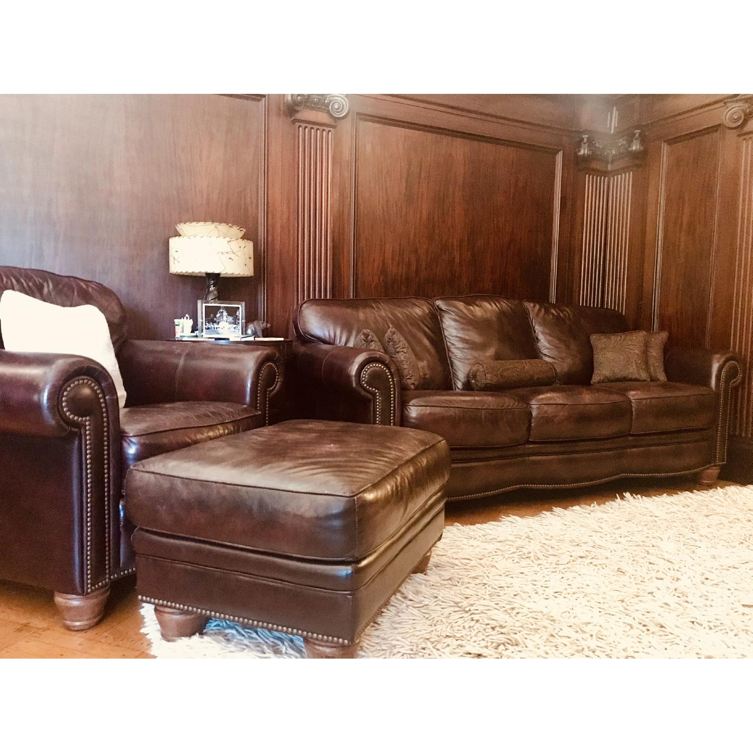 La Z Boy Mackenzie Brown Leather Sofa Aptdeco