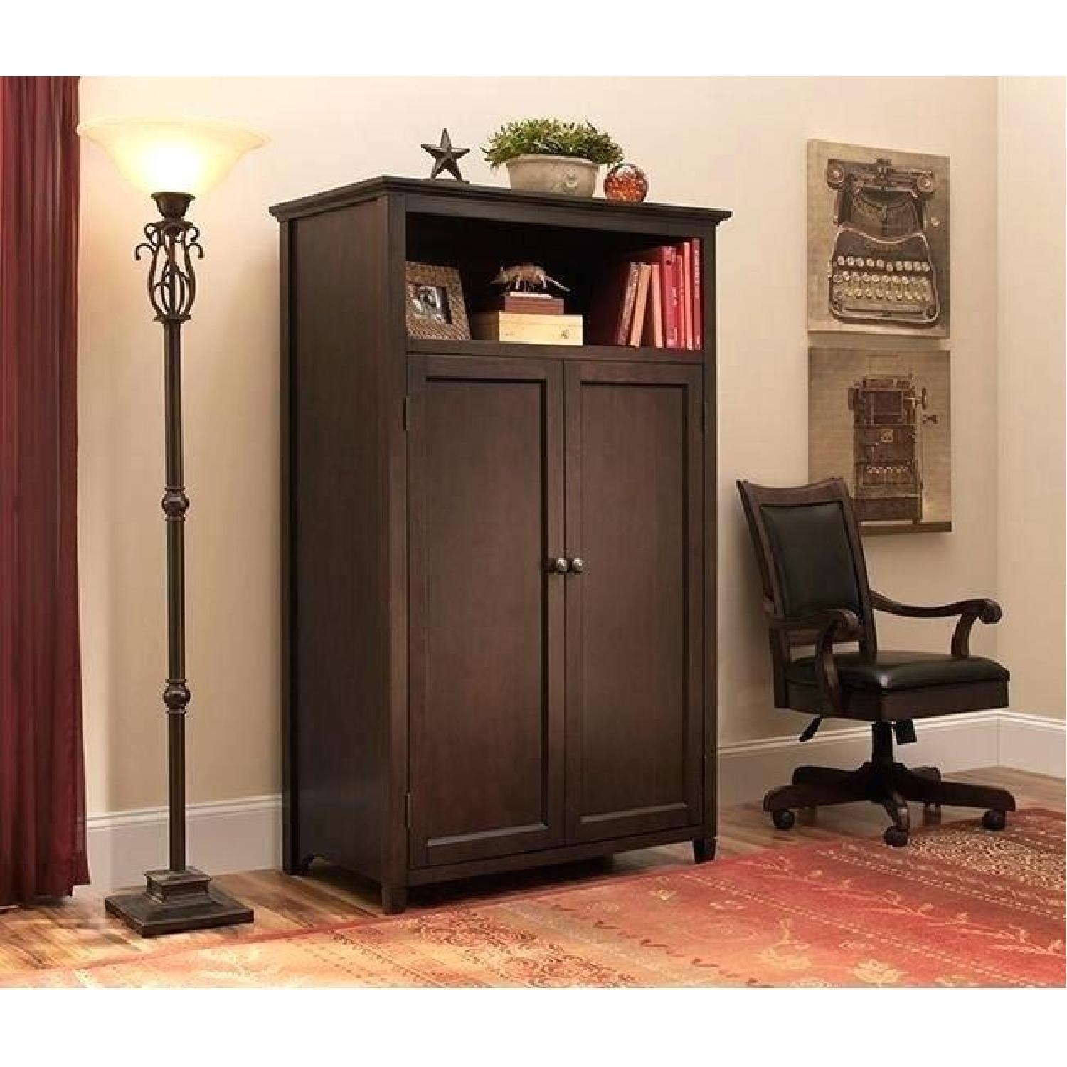 Raymour & Flanigan Computer Armoire & Black Reclining Chair AptDeco