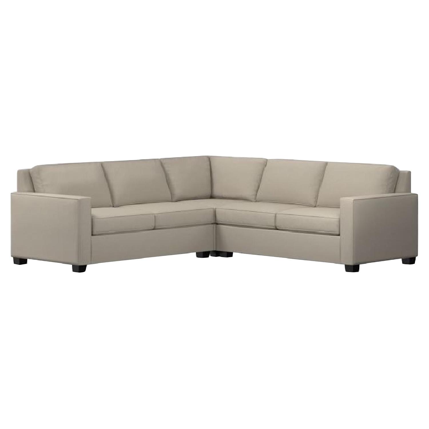Oatmeal Fabric Sectional Sofa w/ Nailhead Accent & Pillows AptDeco