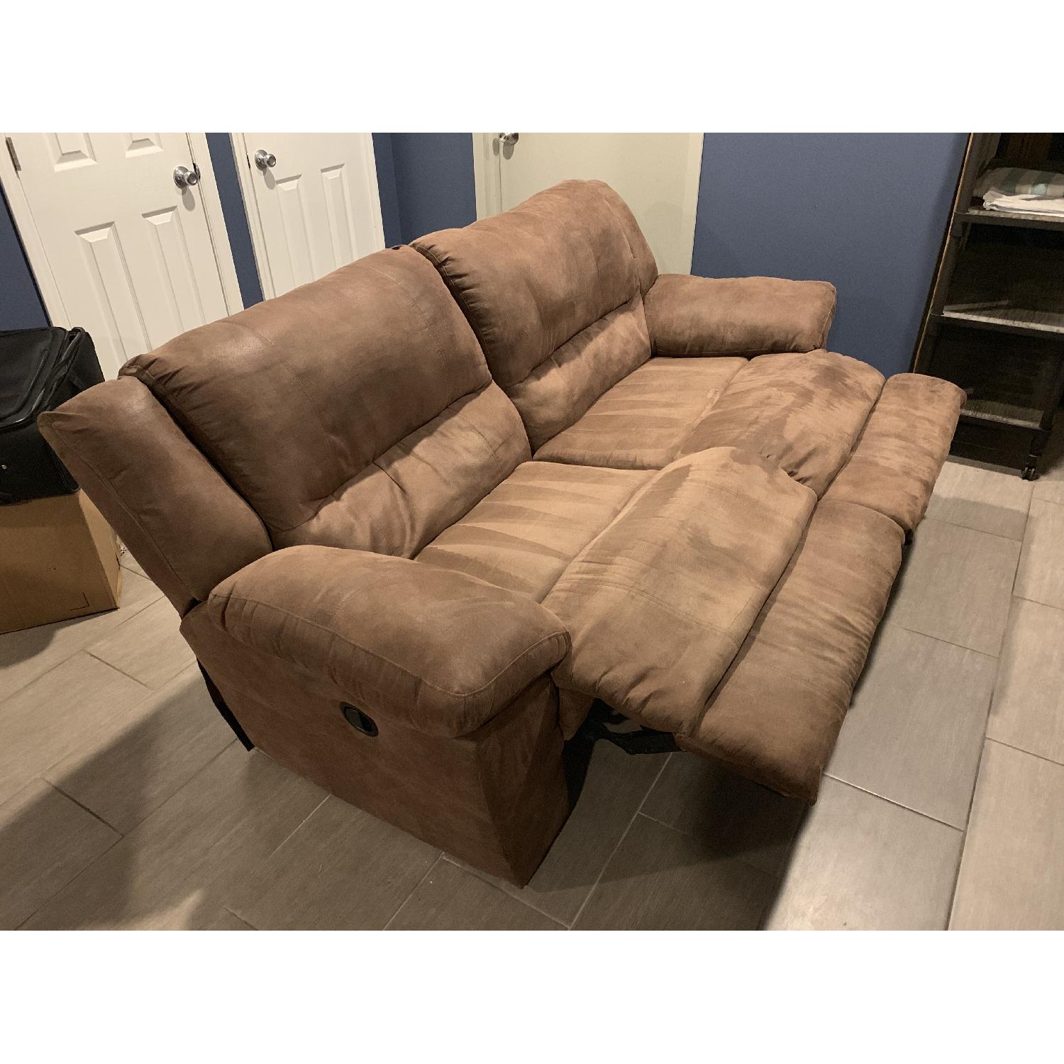 Simmons Upholstery Phoenix Mocha Double Recliner Sofa - image-4