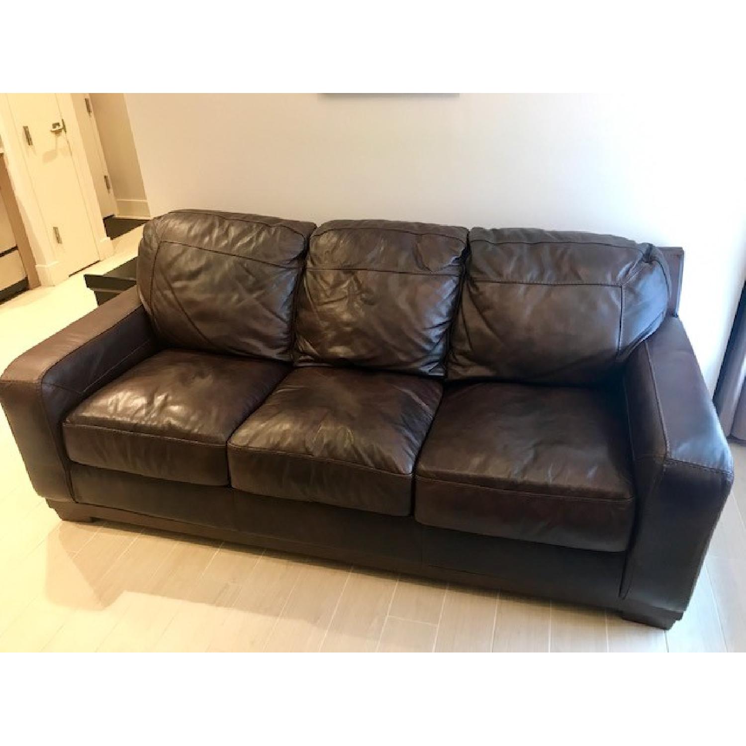 Ashley Chocolate Leather 3-Seater Sofa - image-1