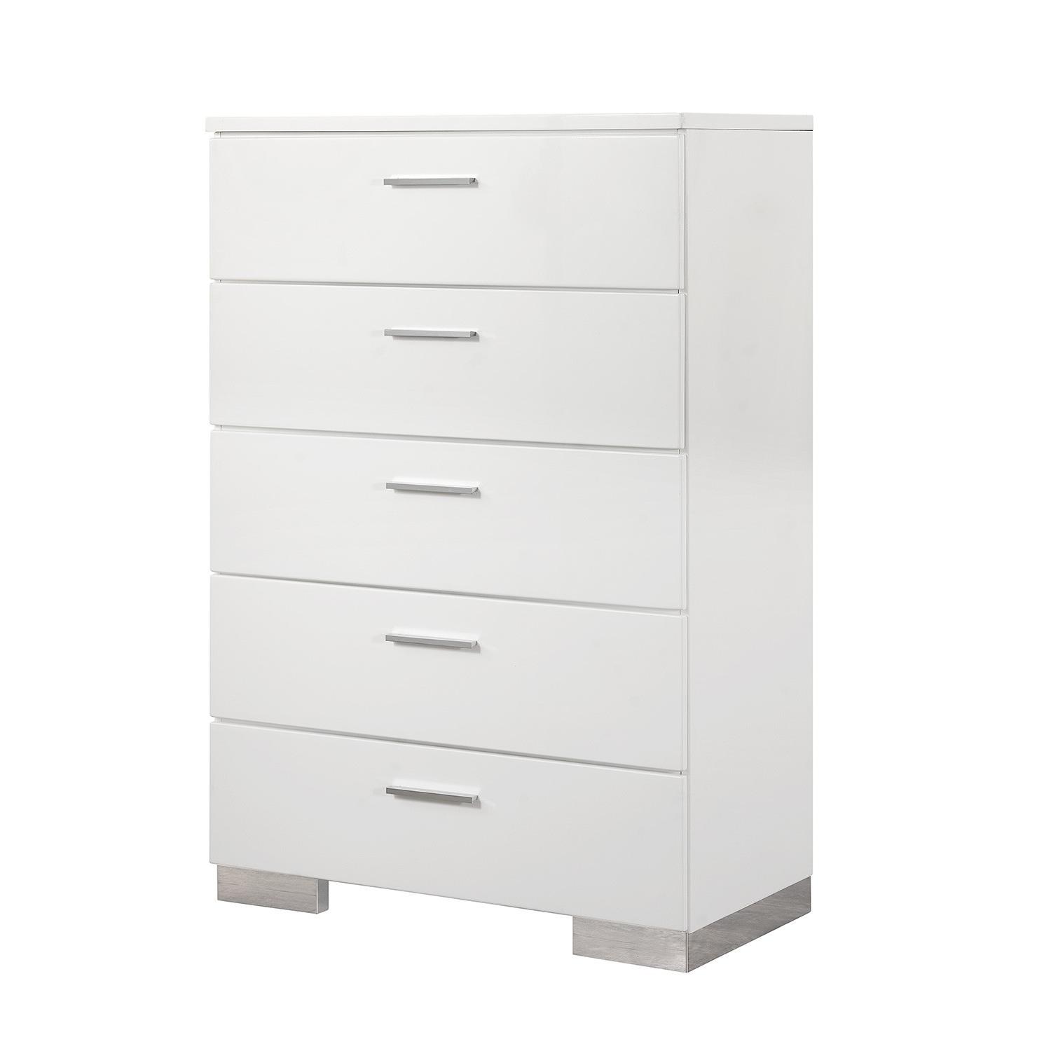 White High Gloss 5 Drawer Chest - image-1