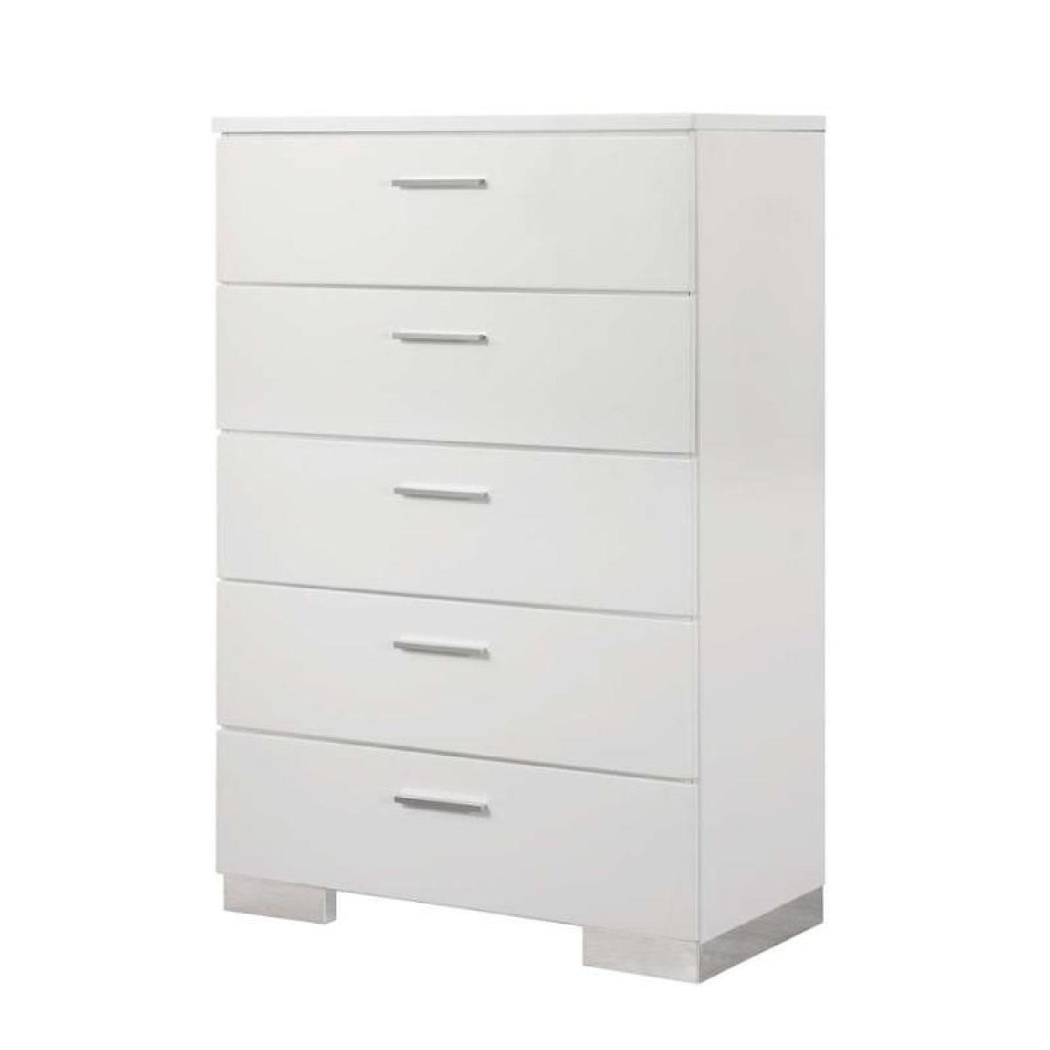 White High Gloss 5 Drawer Chest - image-2