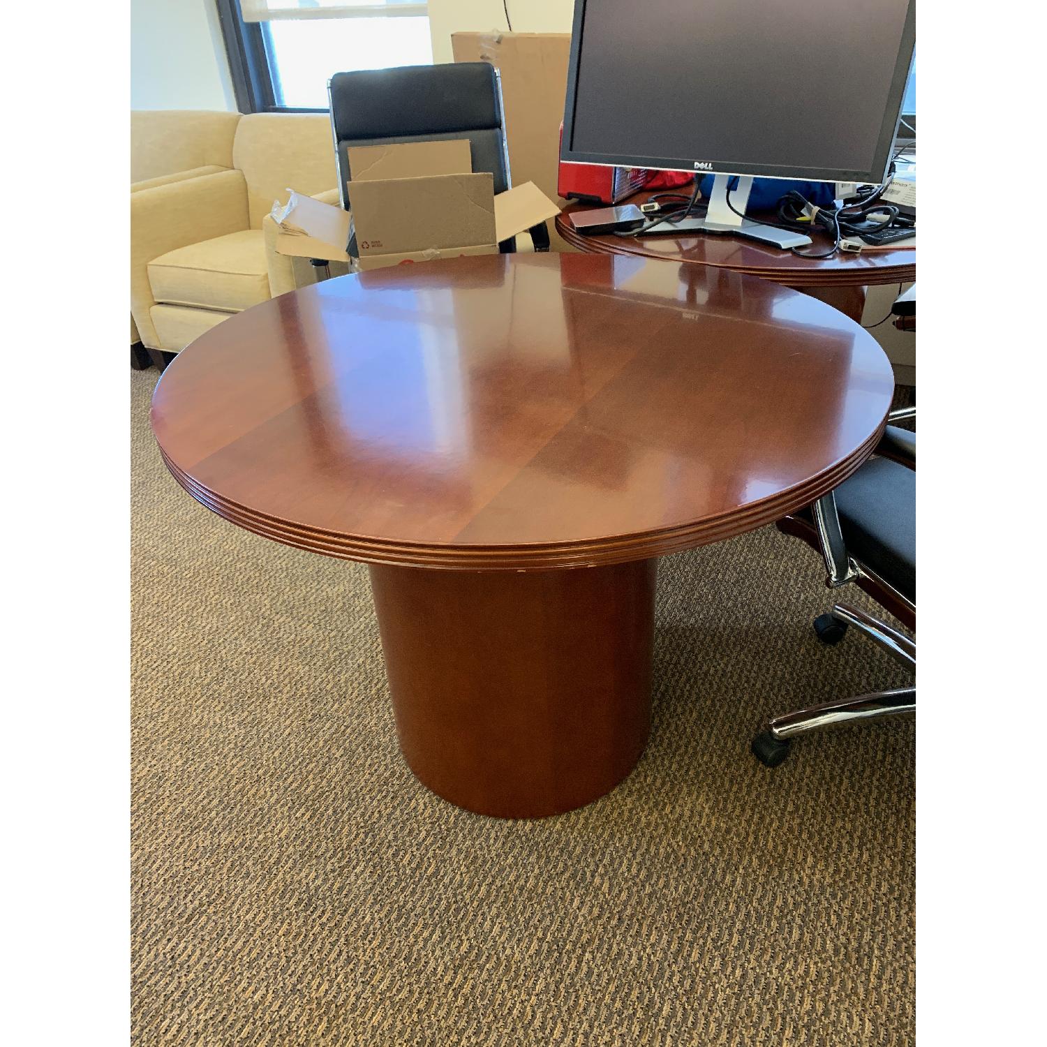 Round Cherry Finish Wood Table w/ Drum Base - image-2