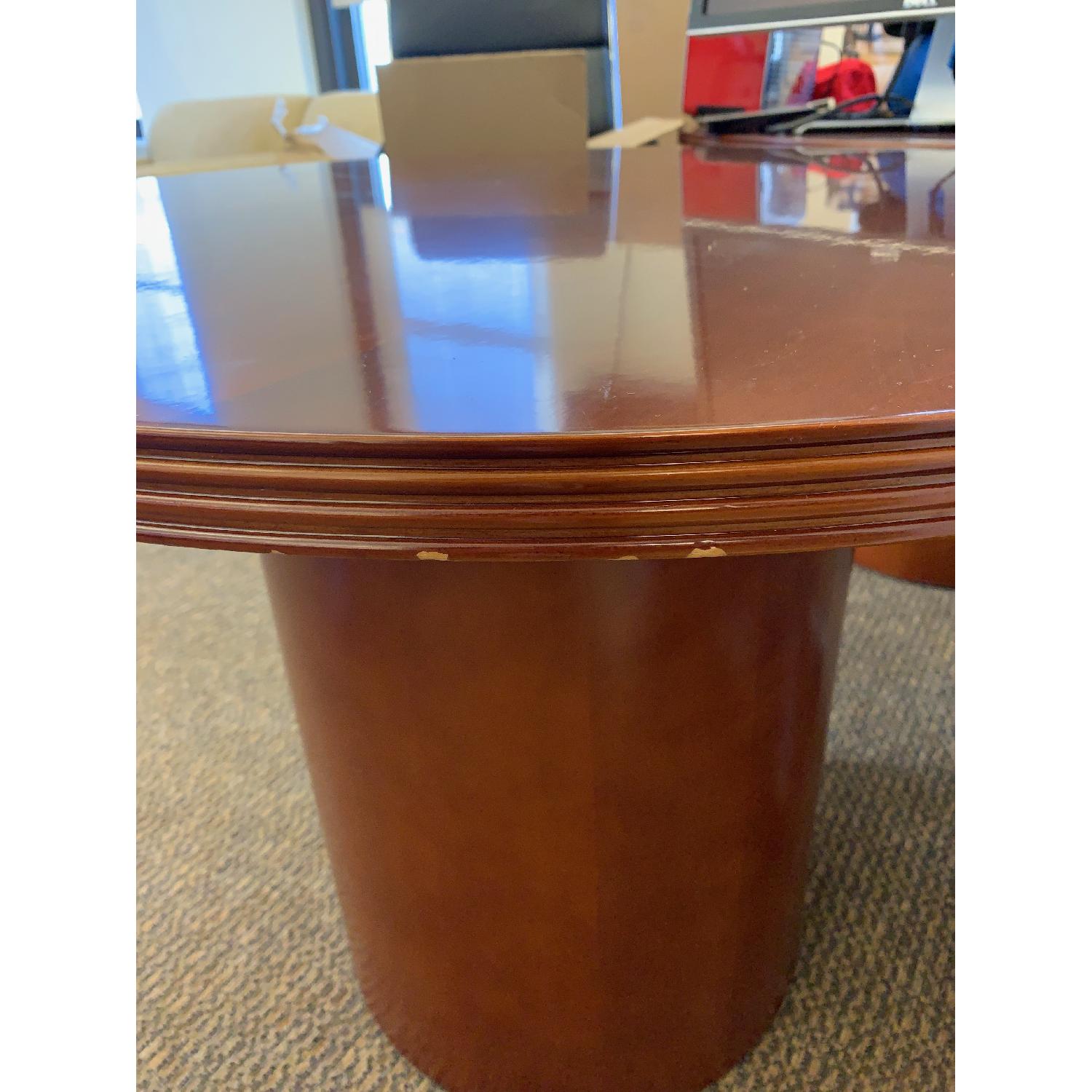 Round Cherry Finish Wood Table w/ Drum Base - image-3