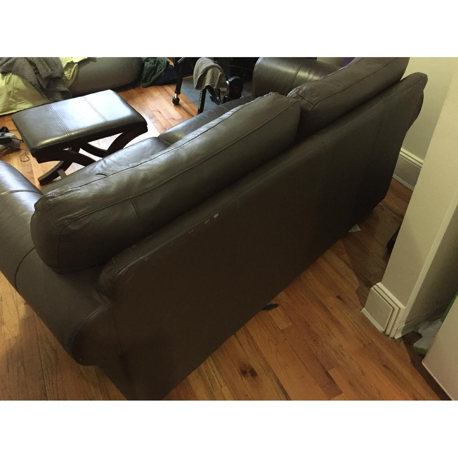 Ikea Dark Brown Faux Leather Couch & Ottoman - image-3