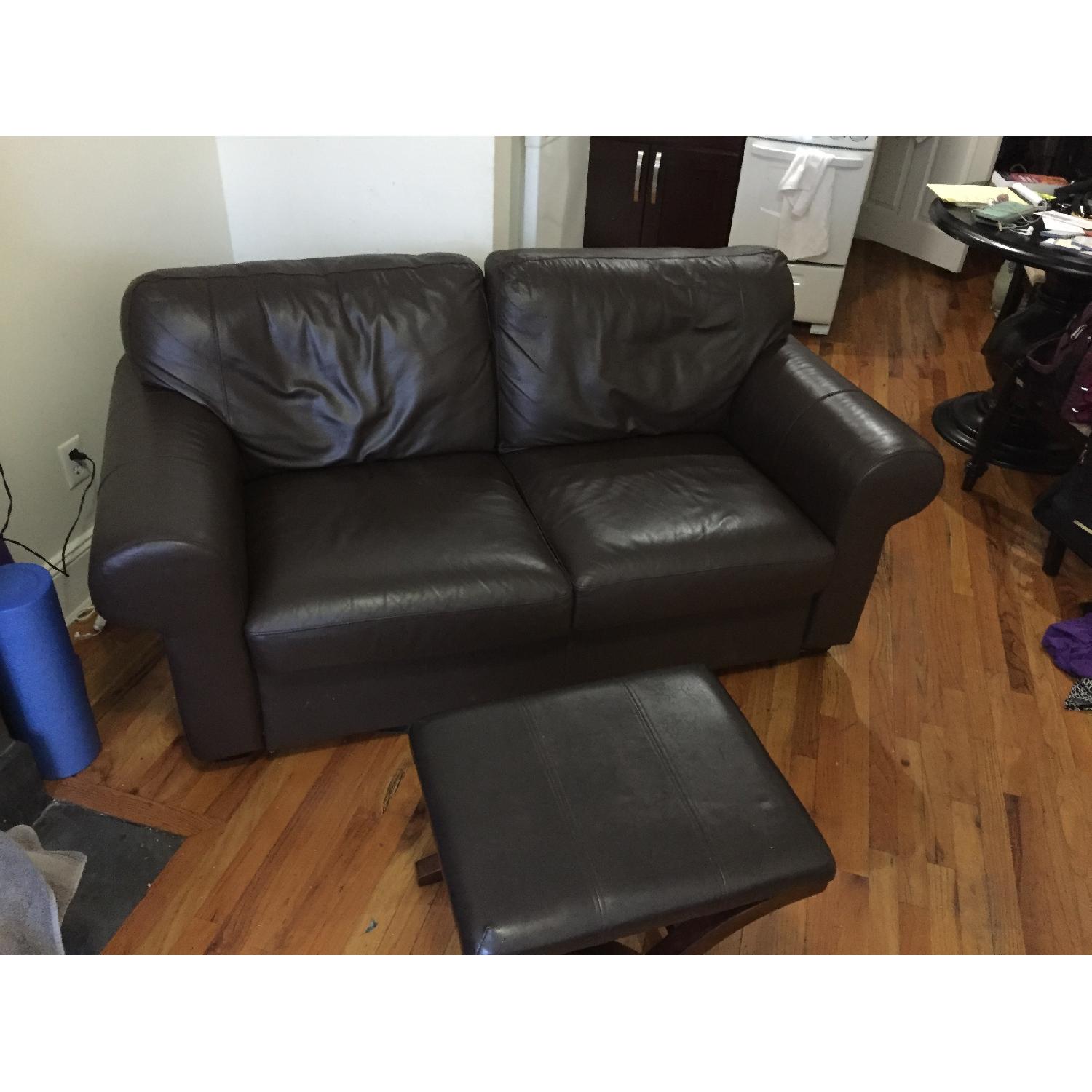 Ikea Dark Brown Faux Leather Couch & Ottoman - image-4