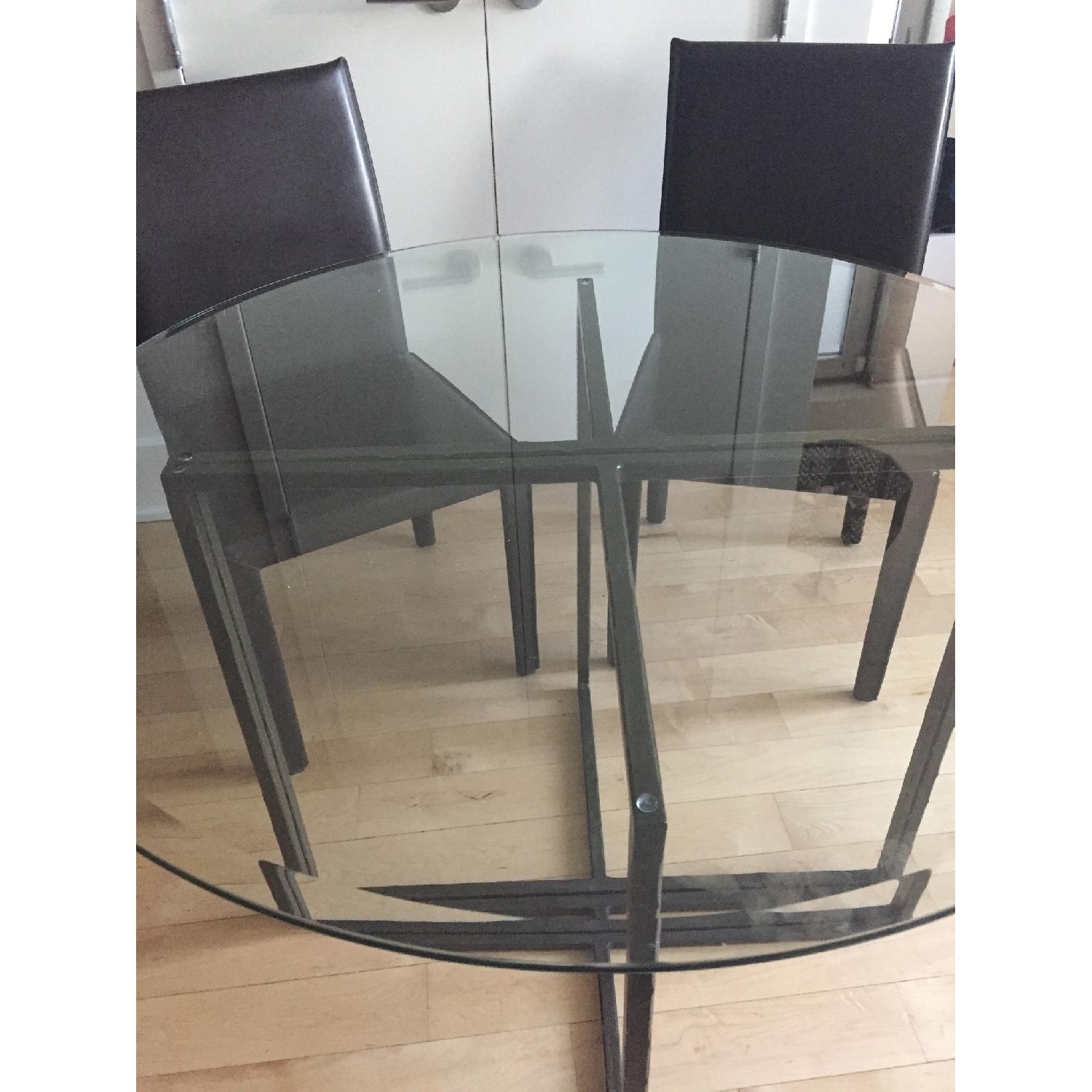 Crate & Barrell Glass Round Dining Table w/ 2 Chairs AptDeco