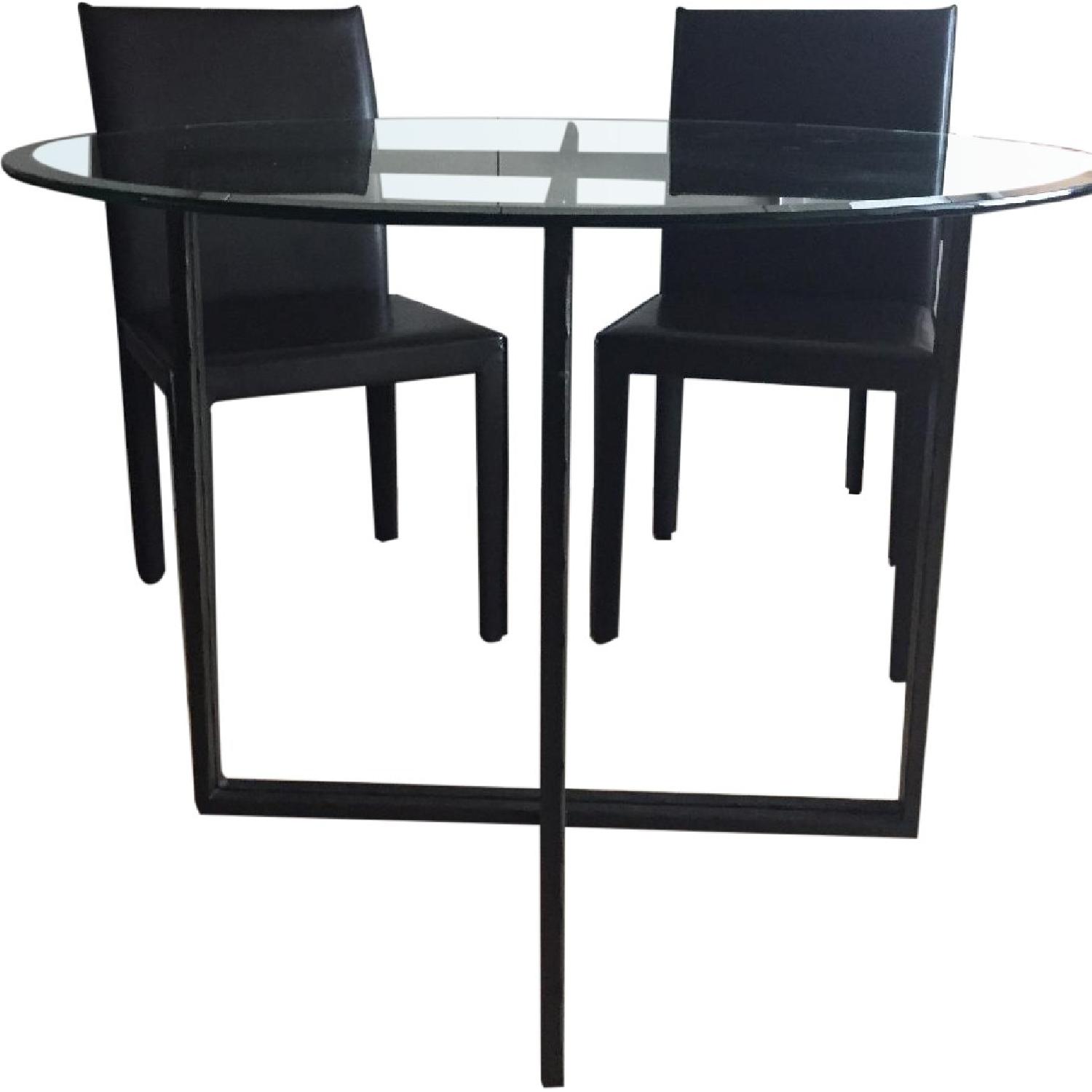 Crate & Barrell Glass Round Dining Table w/ 2 Chairs AptDeco