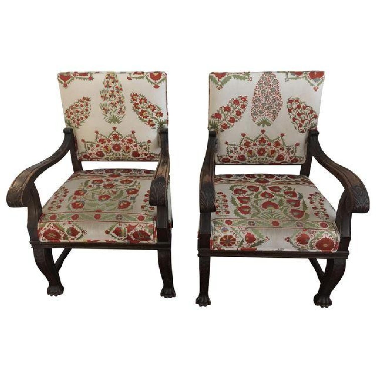 Antique Suzani Fabric Armchairs - image-0
