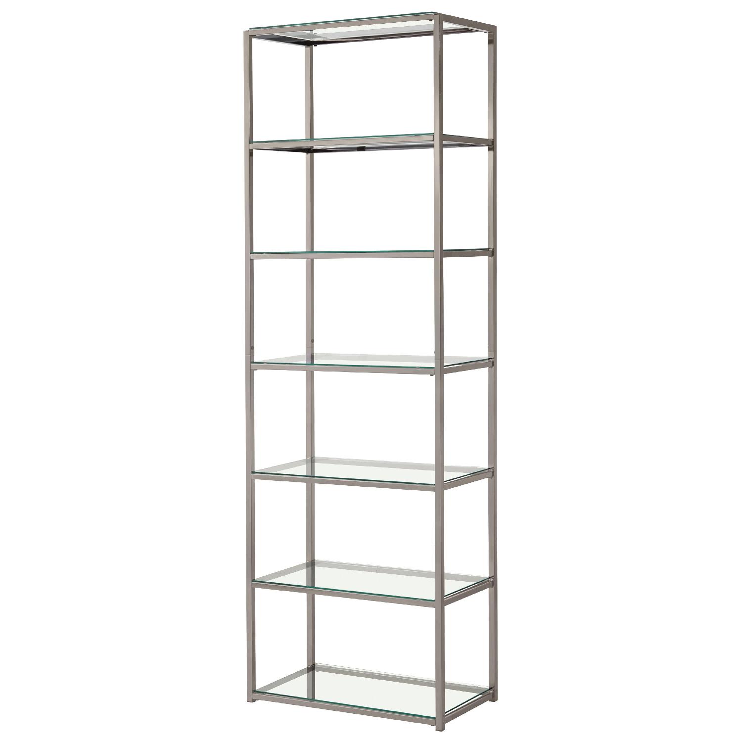 Contemporary Metal Bookcase w/ Glass Shelves AptDeco