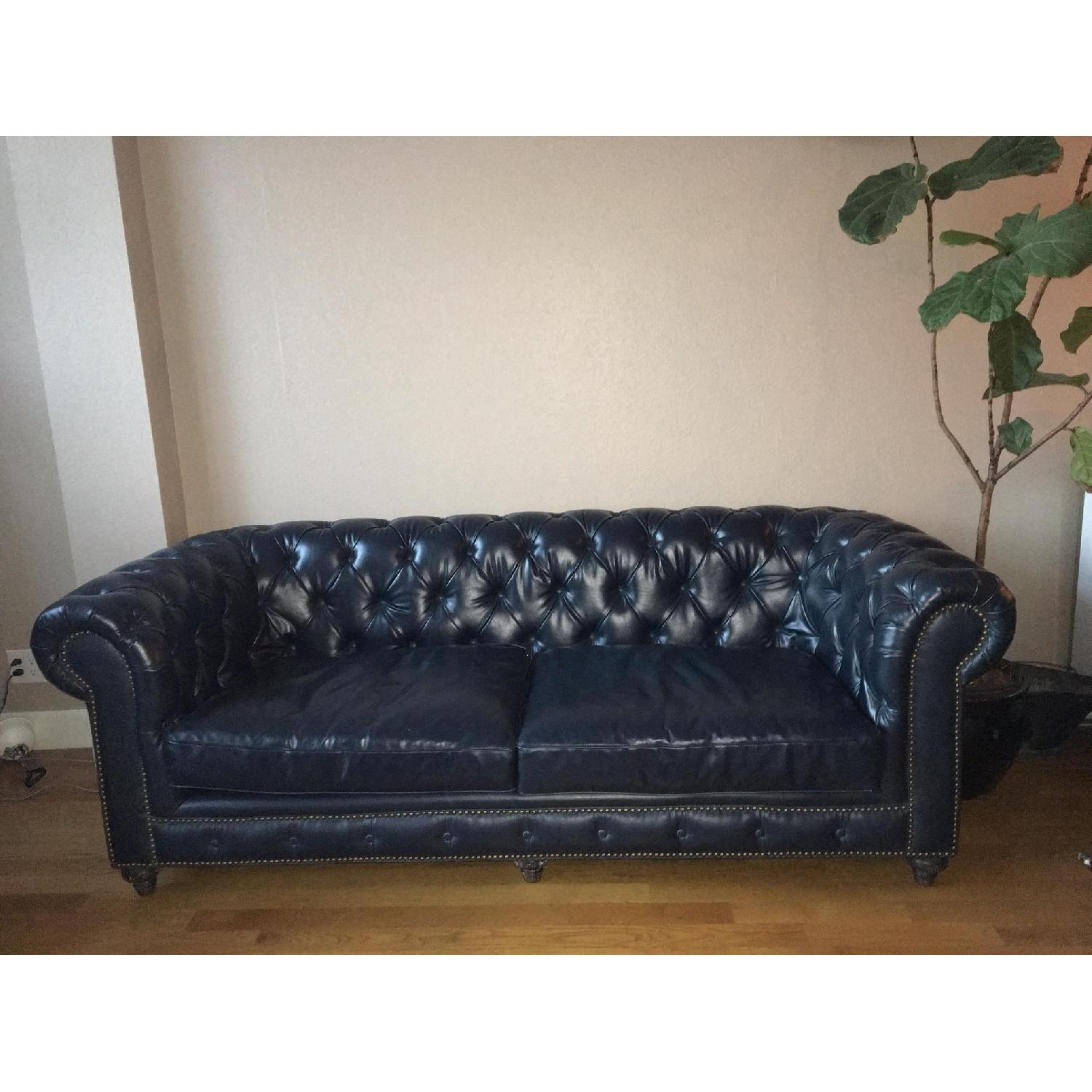 Royal Blue Leather Tufted Sofa - image-1
