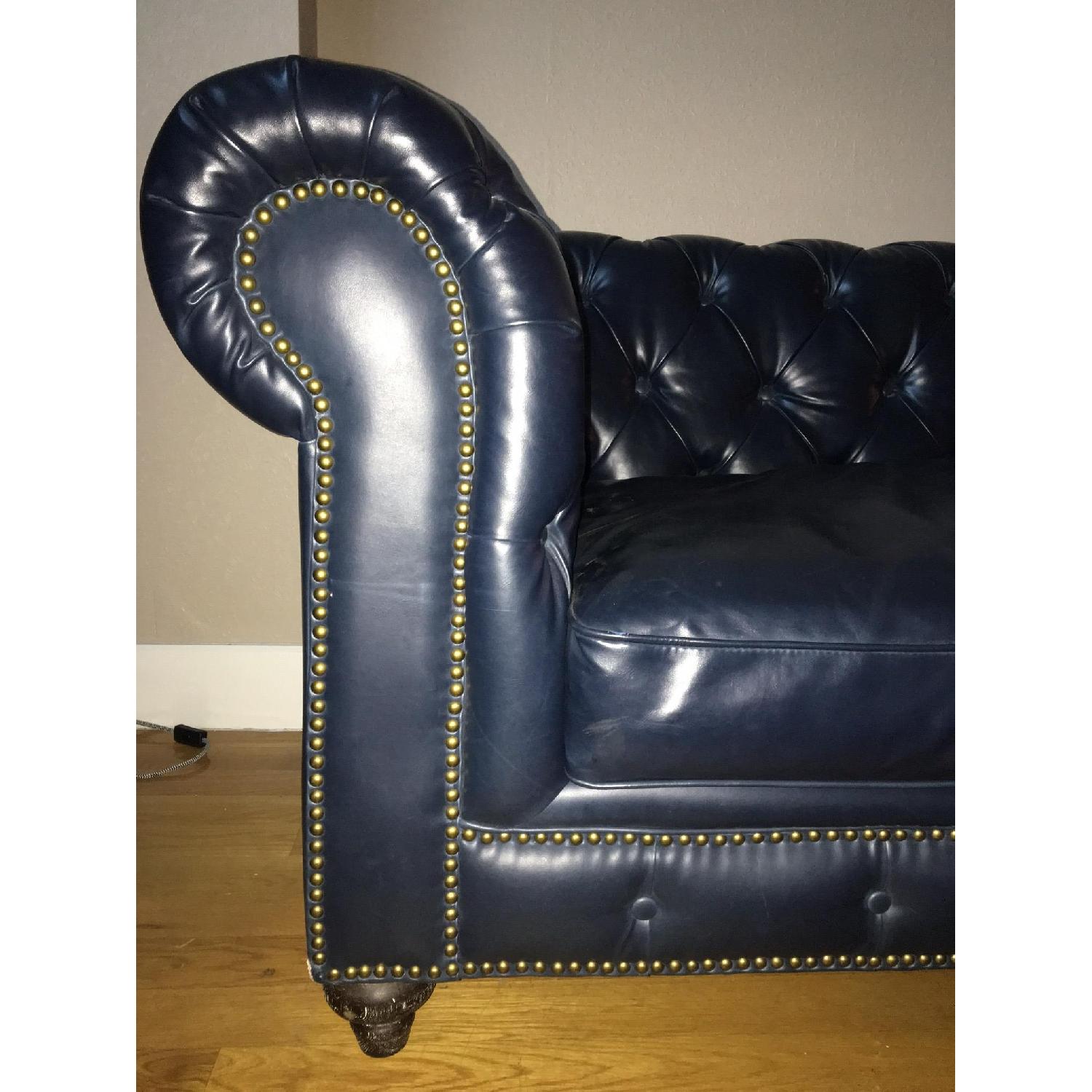 Royal Blue Leather Tufted Sofa - image-2