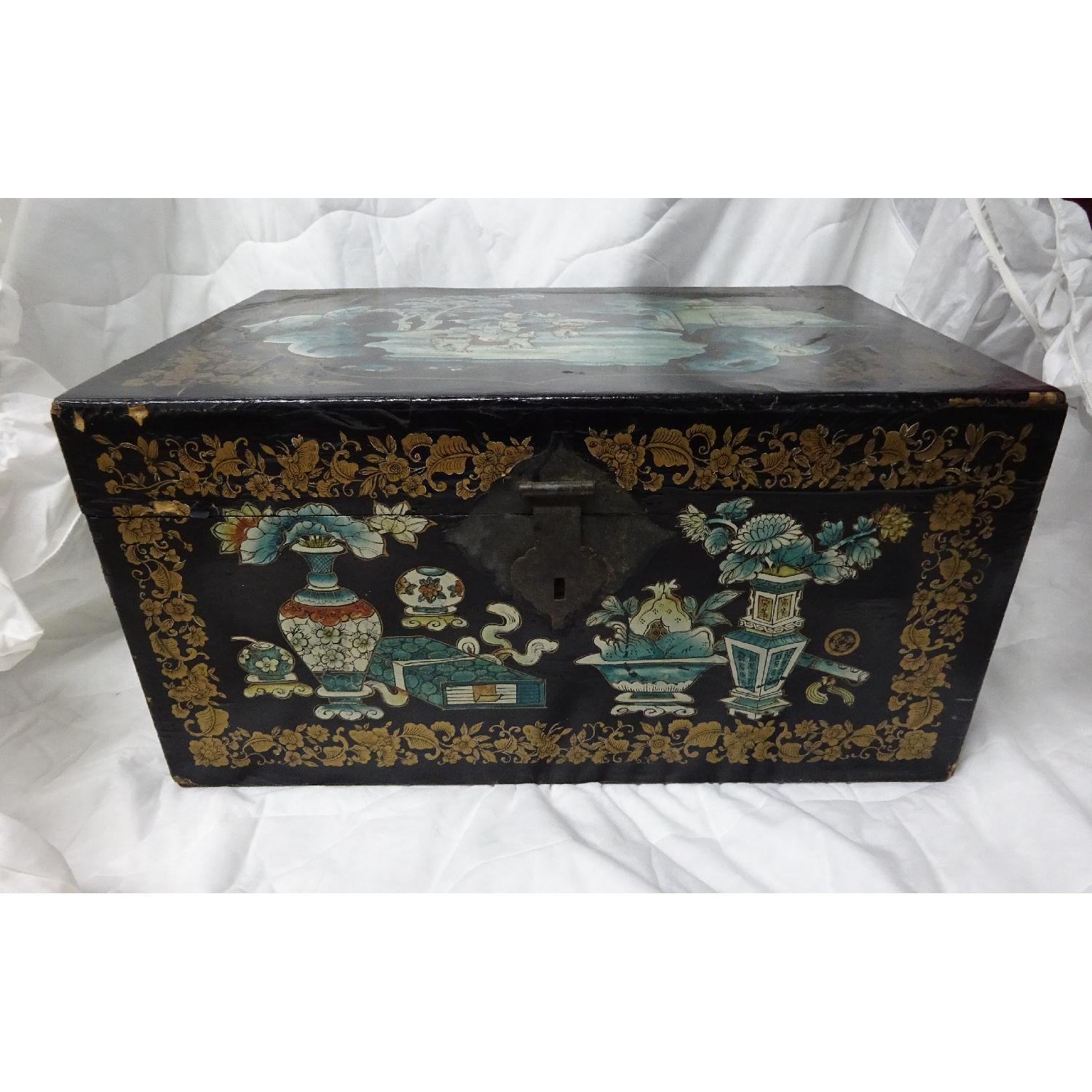 Antique Asian Hand-Painted Trunk - image-1