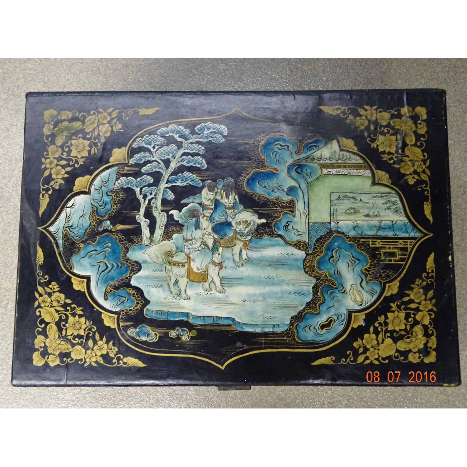 Antique Asian Hand-Painted Trunk - image-2