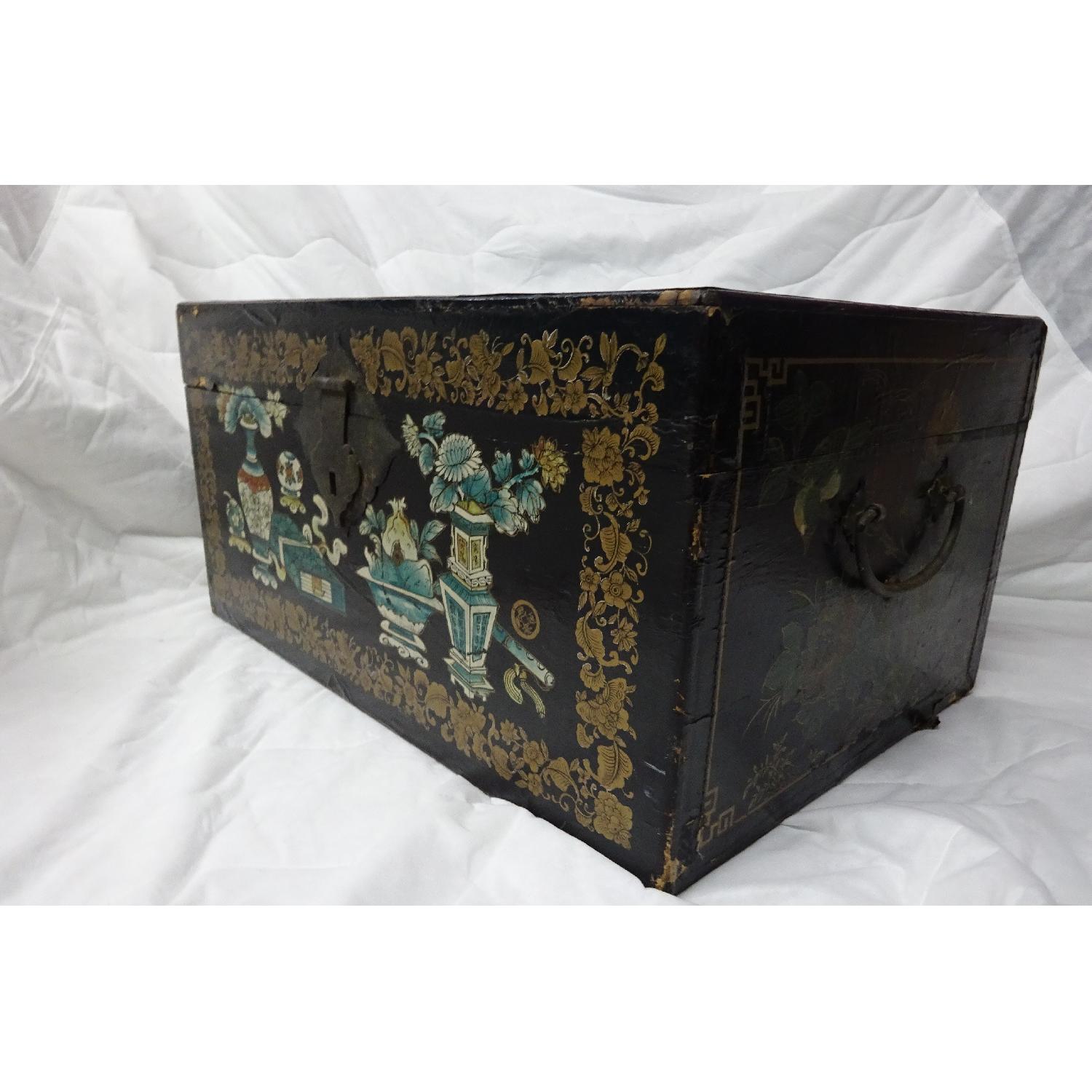 Antique Asian Hand-Painted Trunk - image-3