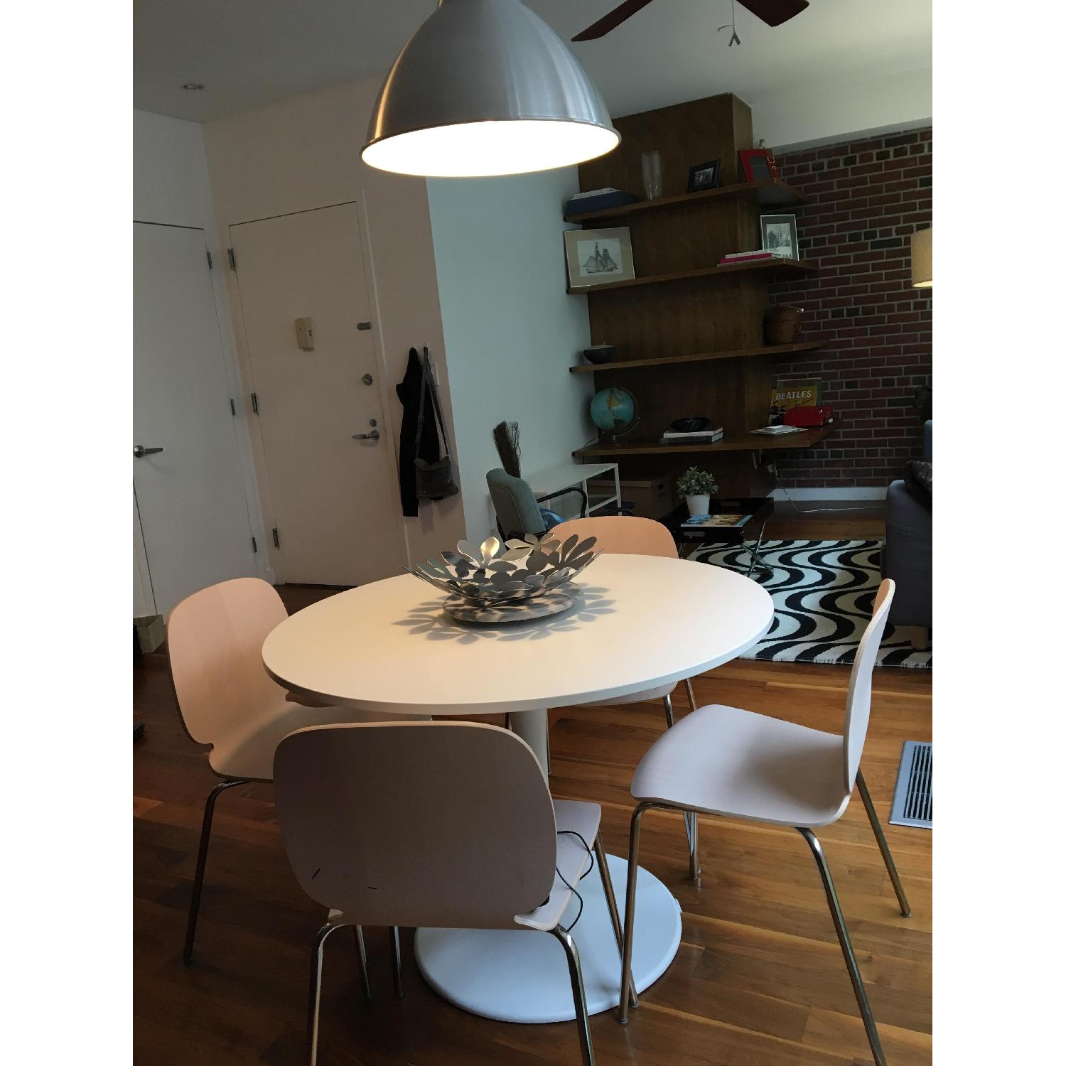 Ikea White Pedestal Table w/ 4 Natural Wood Chairs - image-3