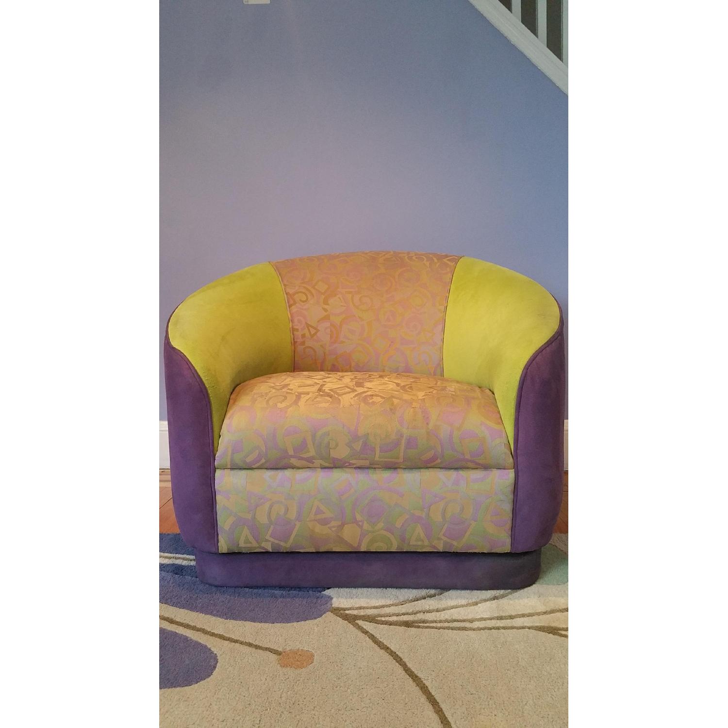 Green & Purple Swivel Accent Chair - image-1