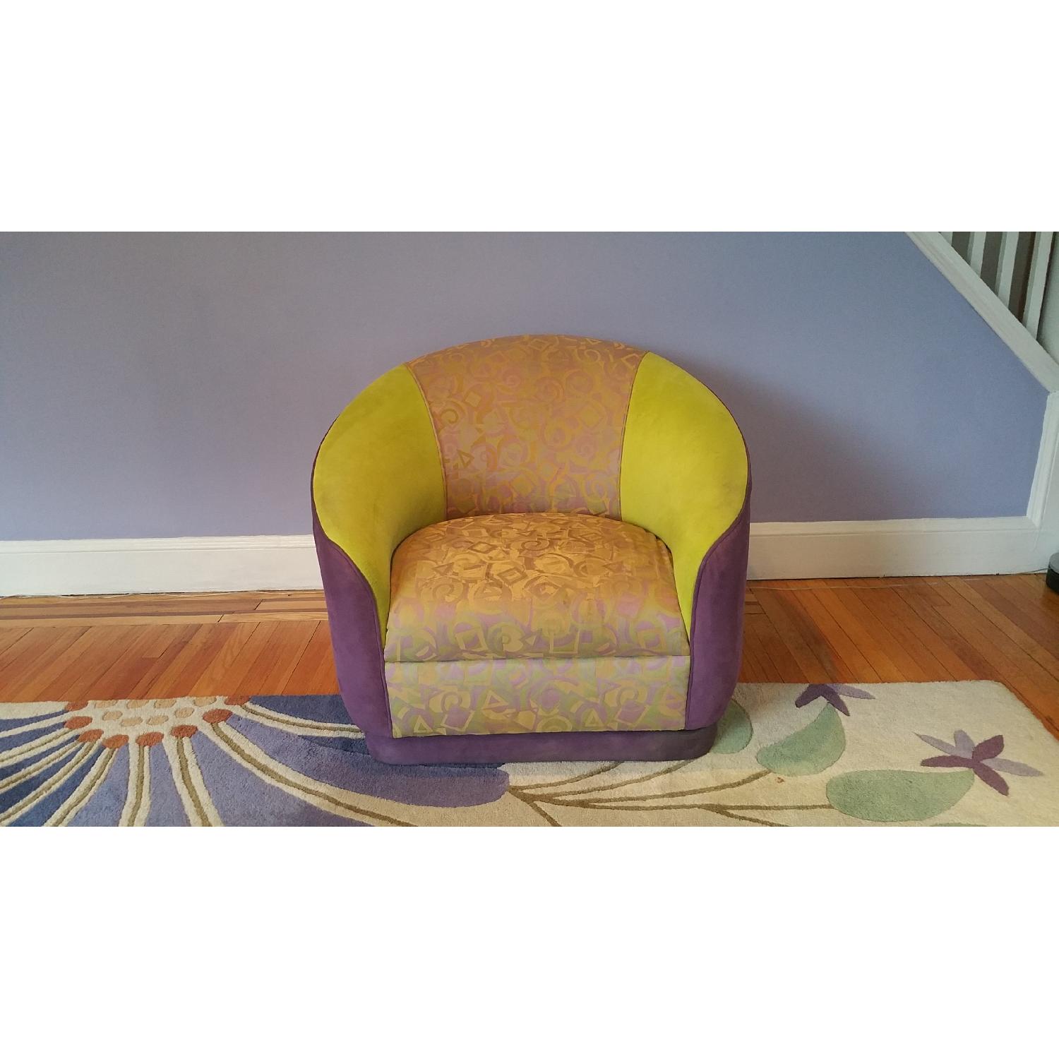 Green & Purple Swivel Accent Chair - image-4