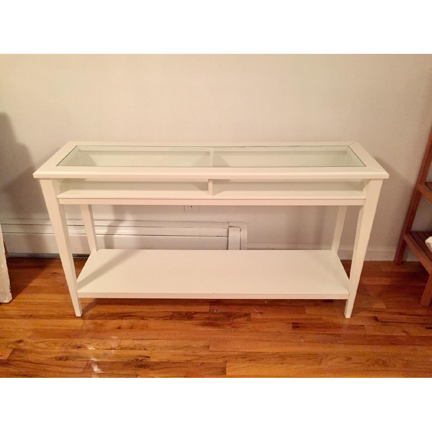 Ikea White Console Table w/ Glass Top AptDeco