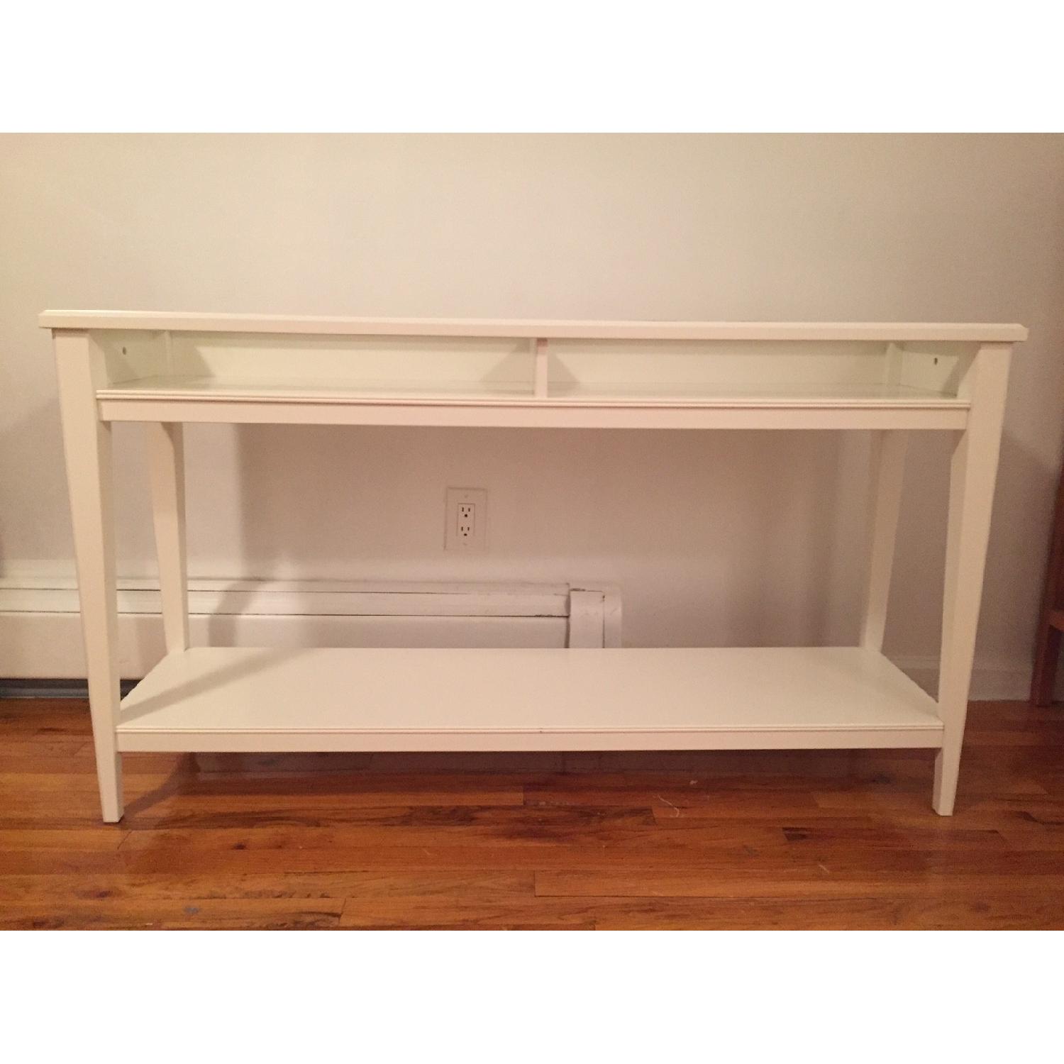 Ikea White Console Table w/ Glass Top AptDeco
