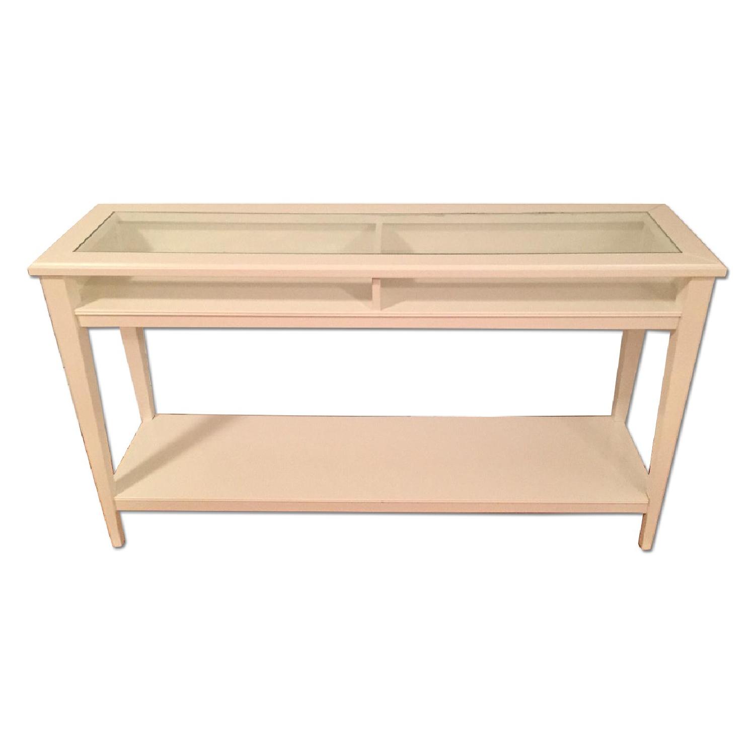 Ikea White Console Table w/ Glass Top AptDeco