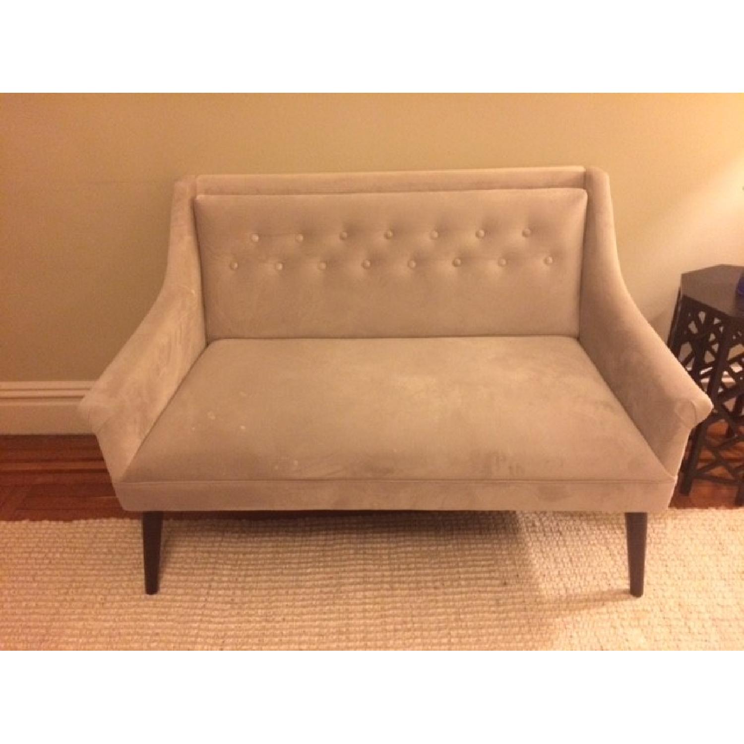 One Kings Lane Tufted Settee in Dove Velvet - image-1