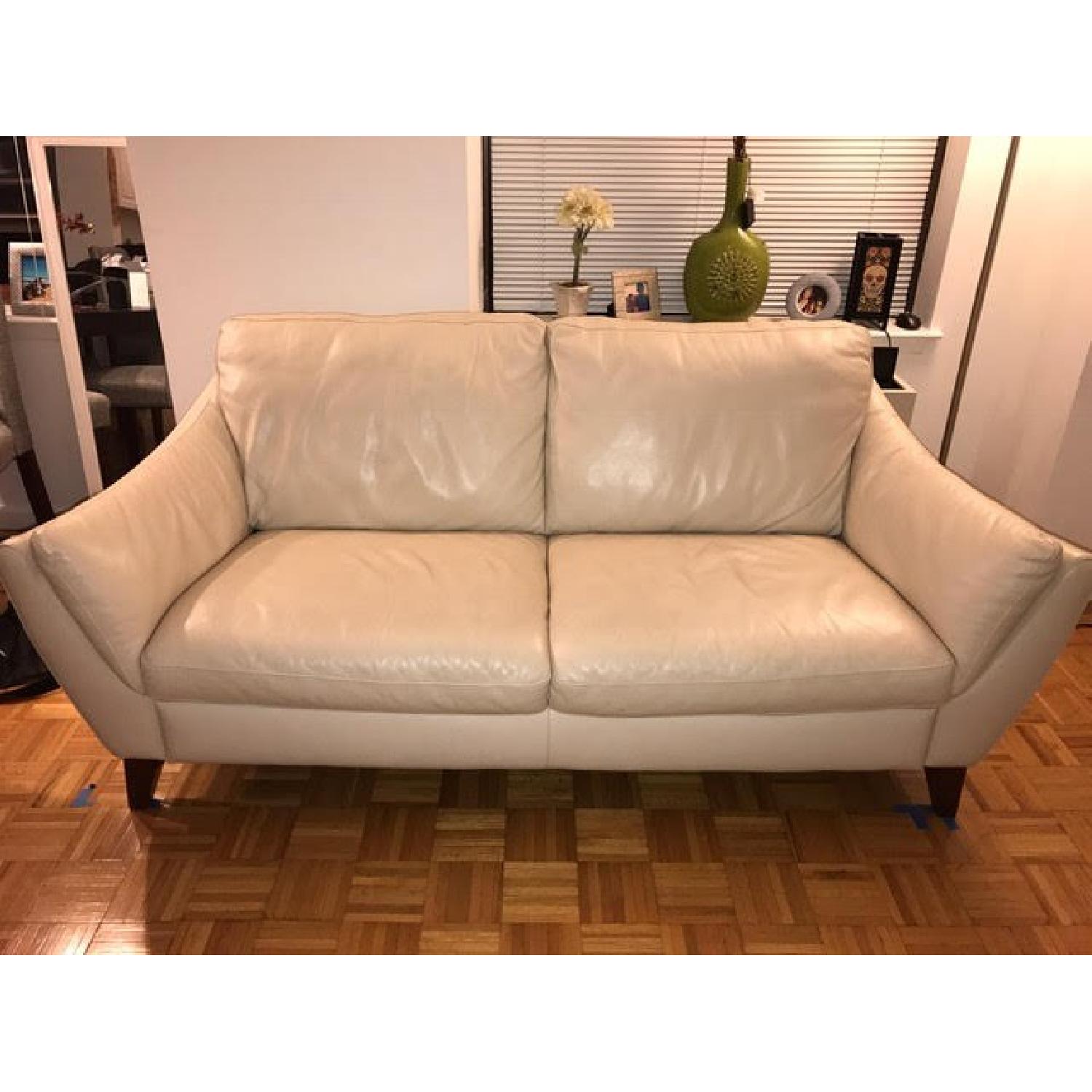 Raymour & Flanigan White Leather Sofa AptDeco