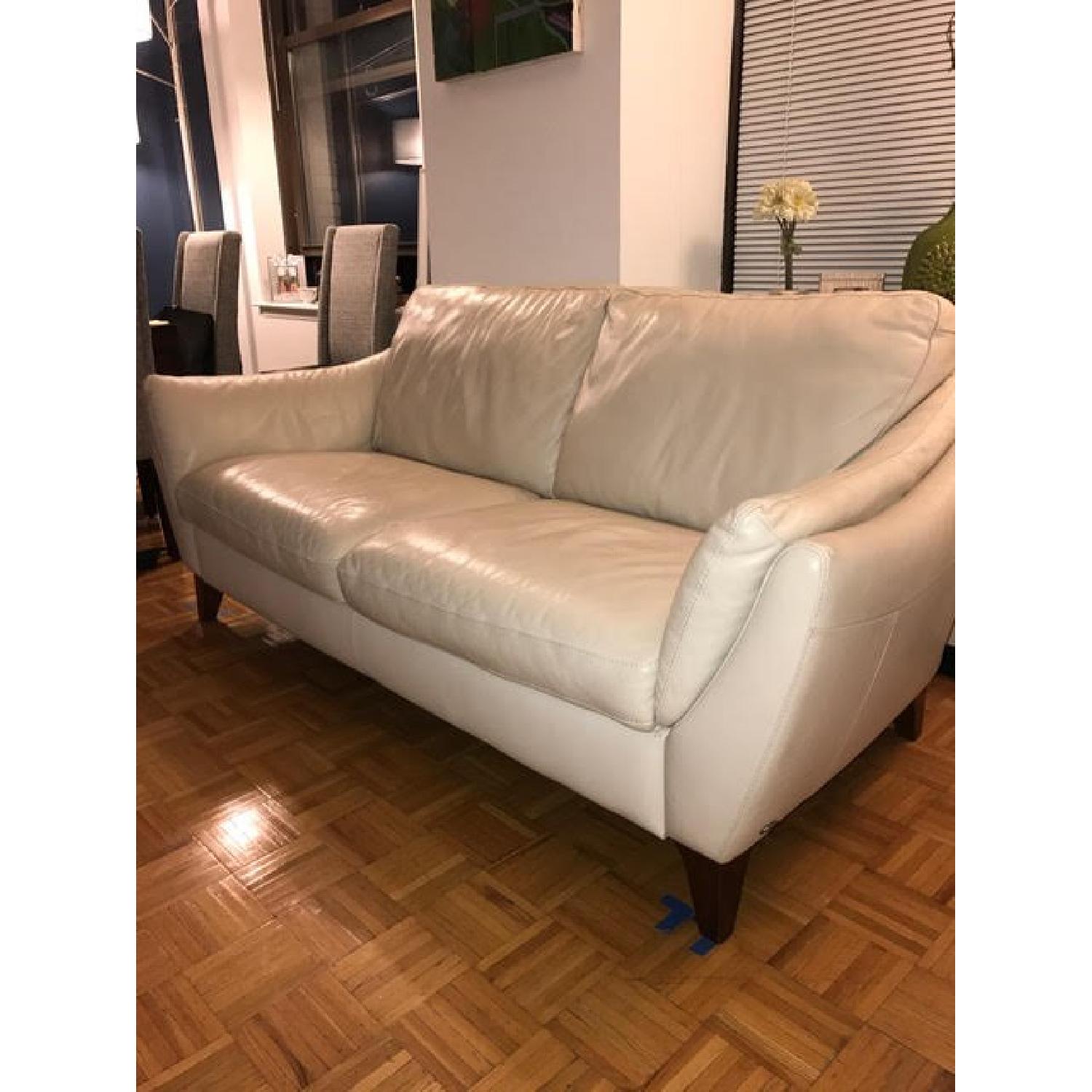 Raymour & Flanigan White Leather Sofa AptDeco