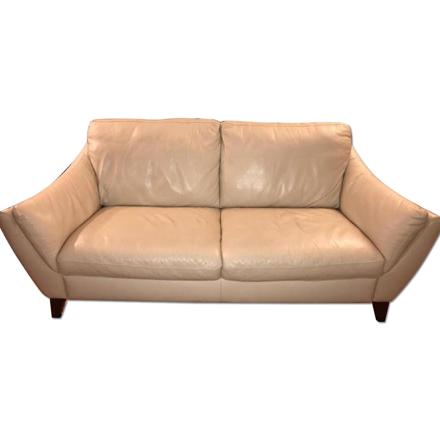 Raymour & Flanigan White Leather Sofa AptDeco