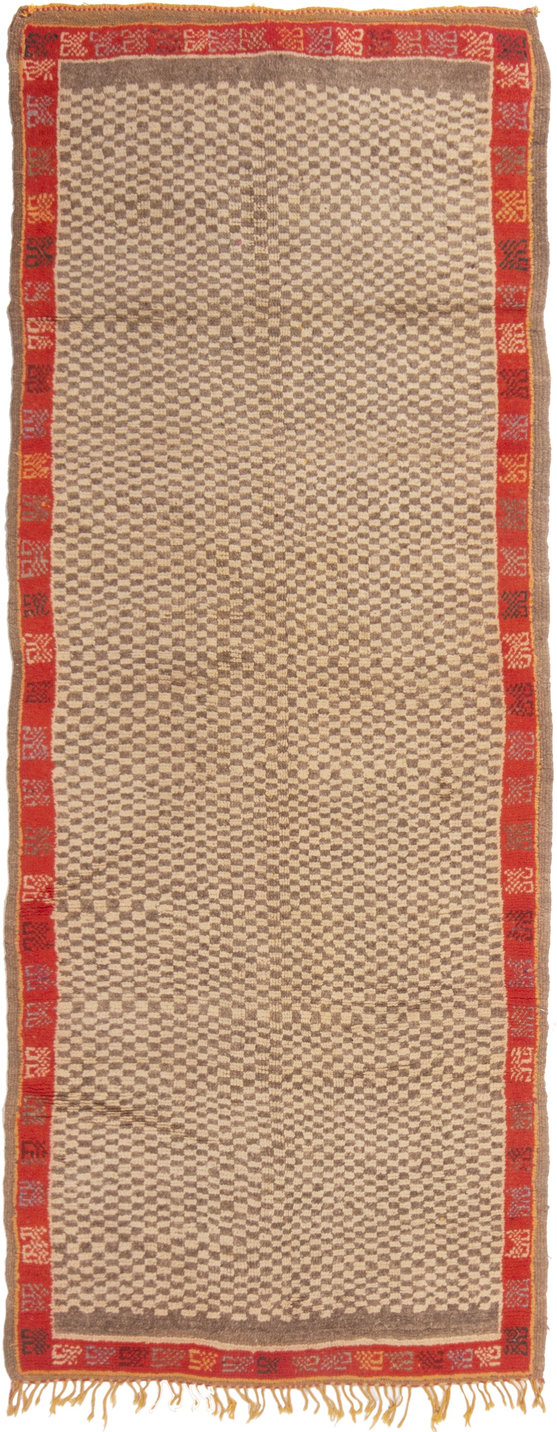 Vintage Mid-Century Berber Red & Beige Wool Runner