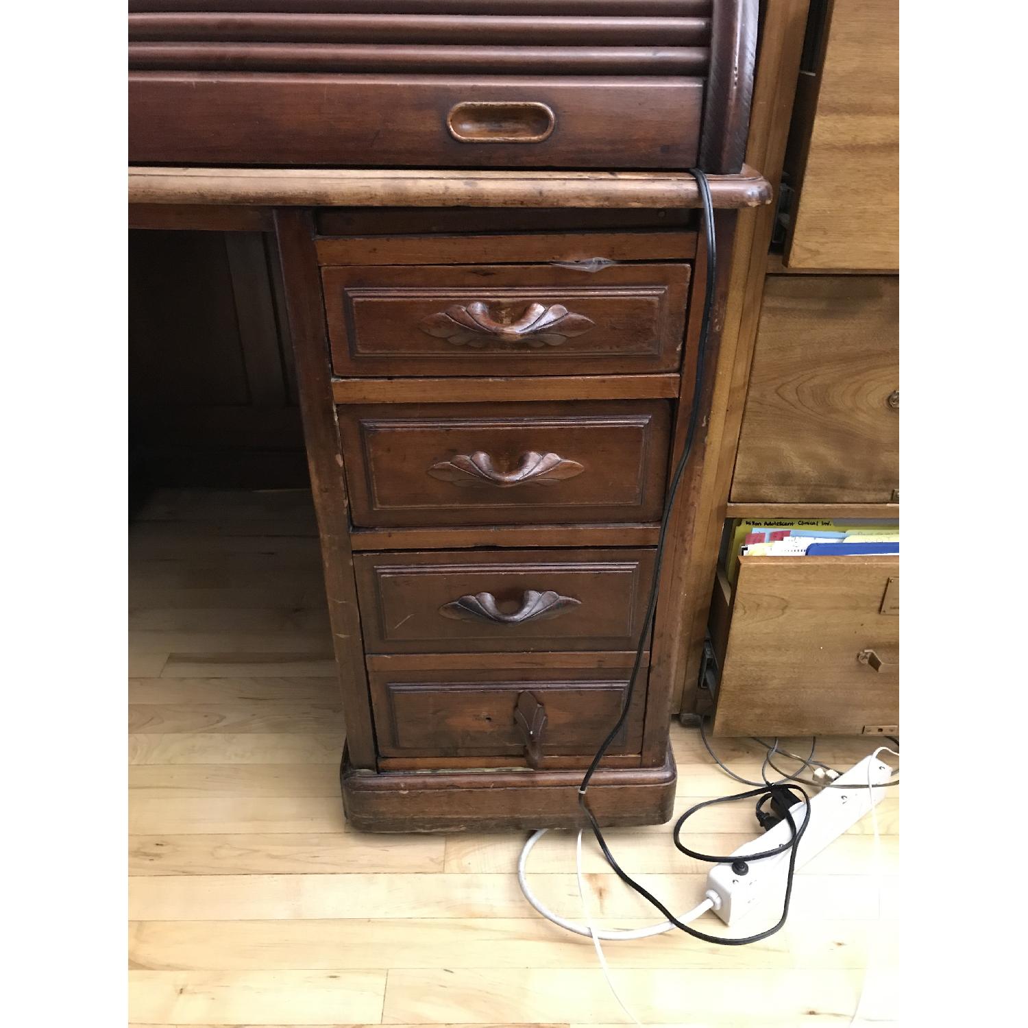 Antique Roll-Top Wood Writing Desk - image-5