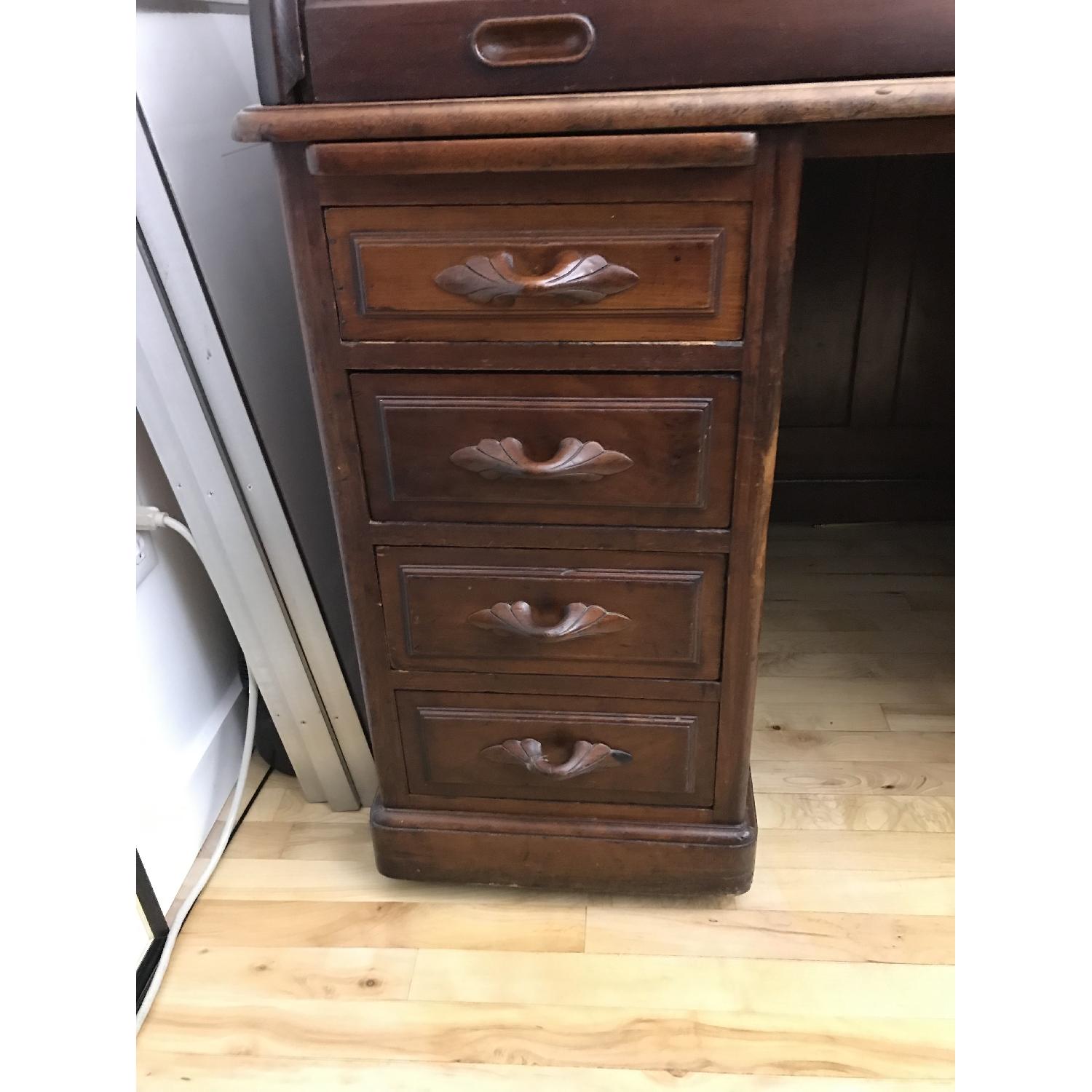 Antique Roll-Top Wood Writing Desk - image-6