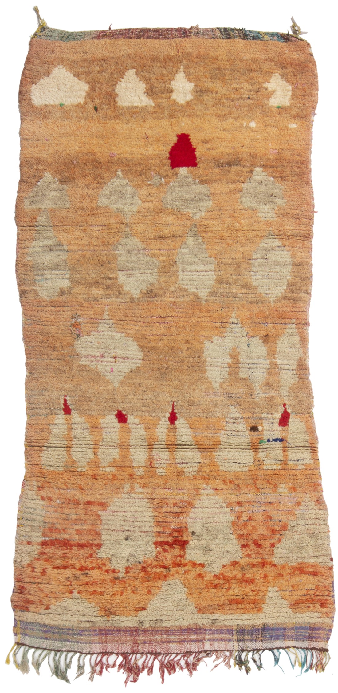 Vintage Mid-Century Moroccan Orange & Beige Wool Rug