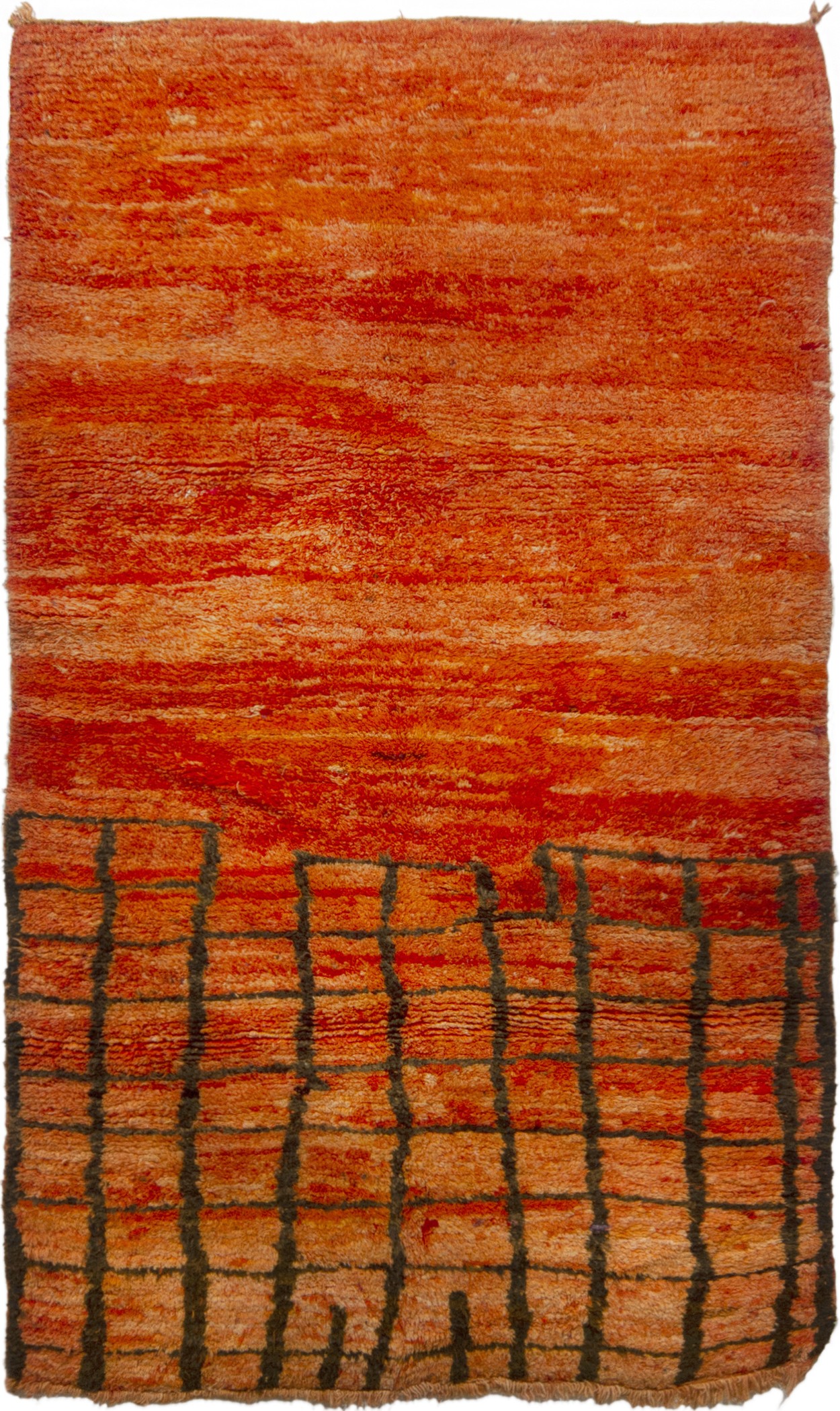 Vintage Mid-Century Berber Moroccan Orange & Red Wool Rug